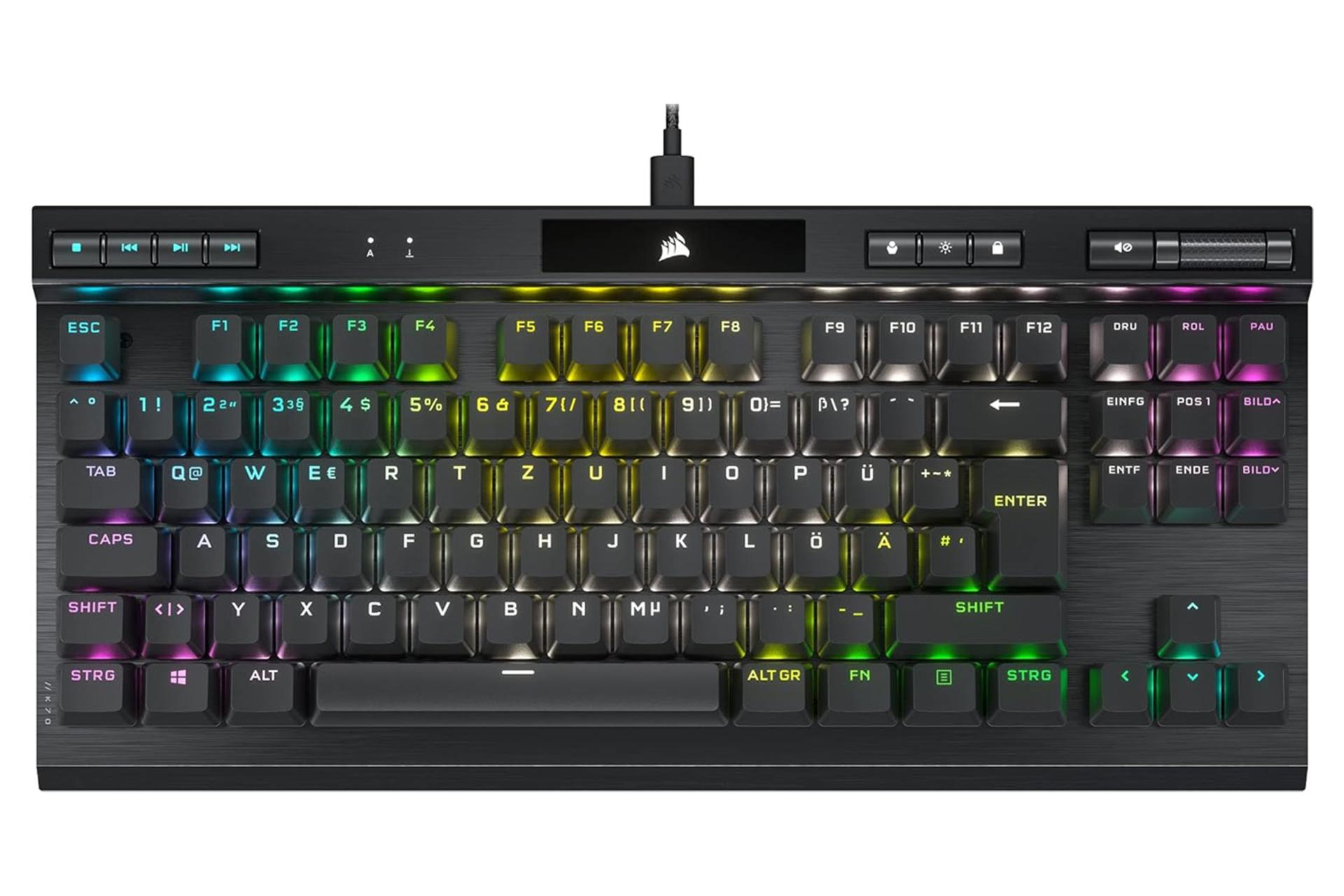 نمای بالا و دکمه های کنترل کیبورد کورسیر K70 RGB TKL