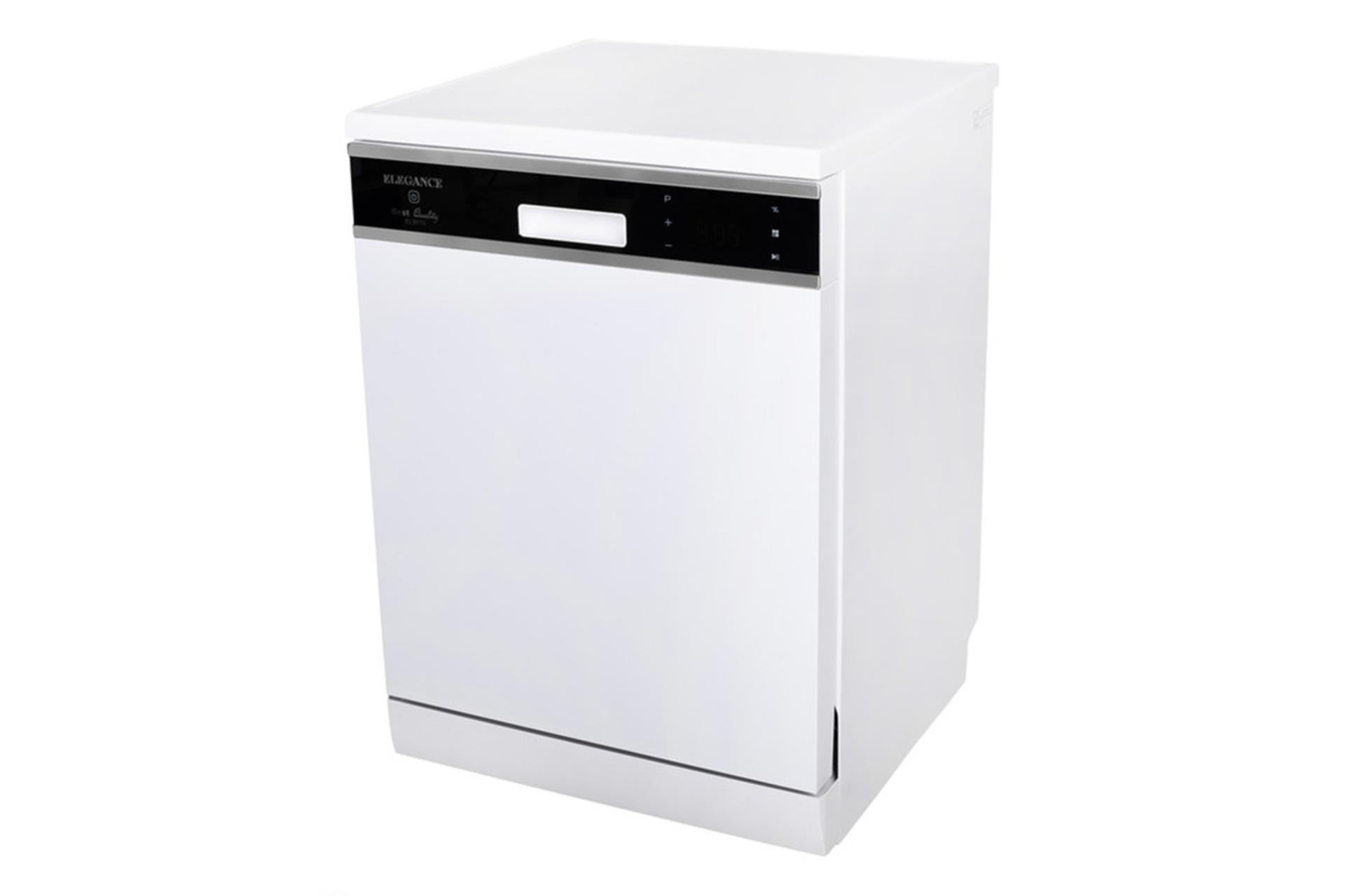 ماشین ظرفشویی الگانس Elegance EL9016 نمای جلو و راست رنگ سفید