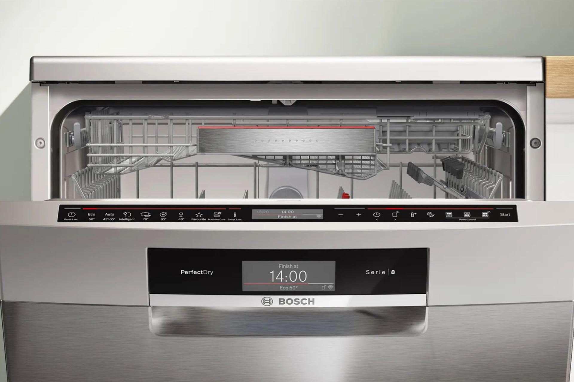 ماشین ظرفشویی بوش Bosch SMS8ZDI86M نمای کنترل لمسی و درب باز