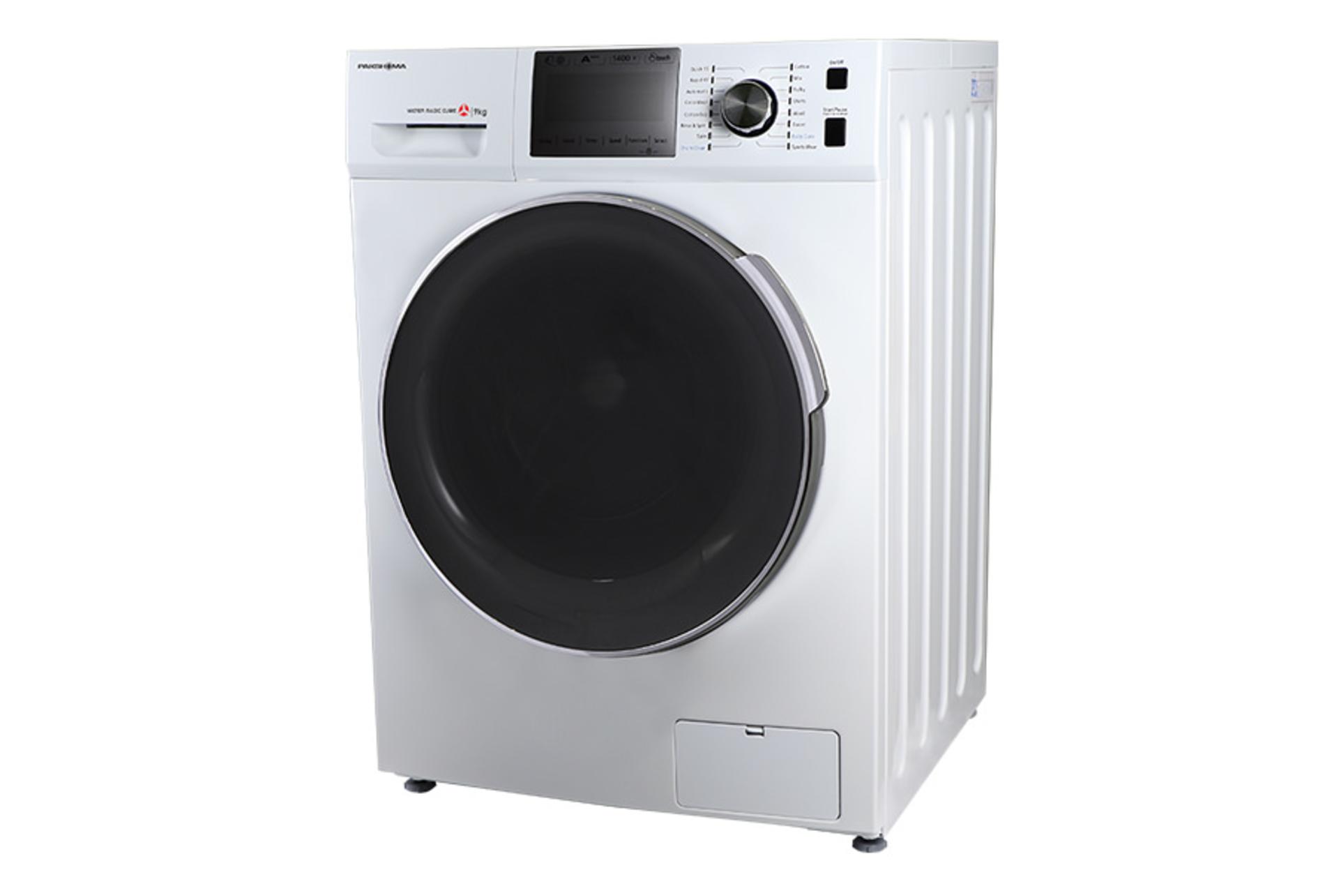 ماشین لباسشویی پاکشوما Pakshoma BWF-40106 نمای جلو و راست رنگ سفید