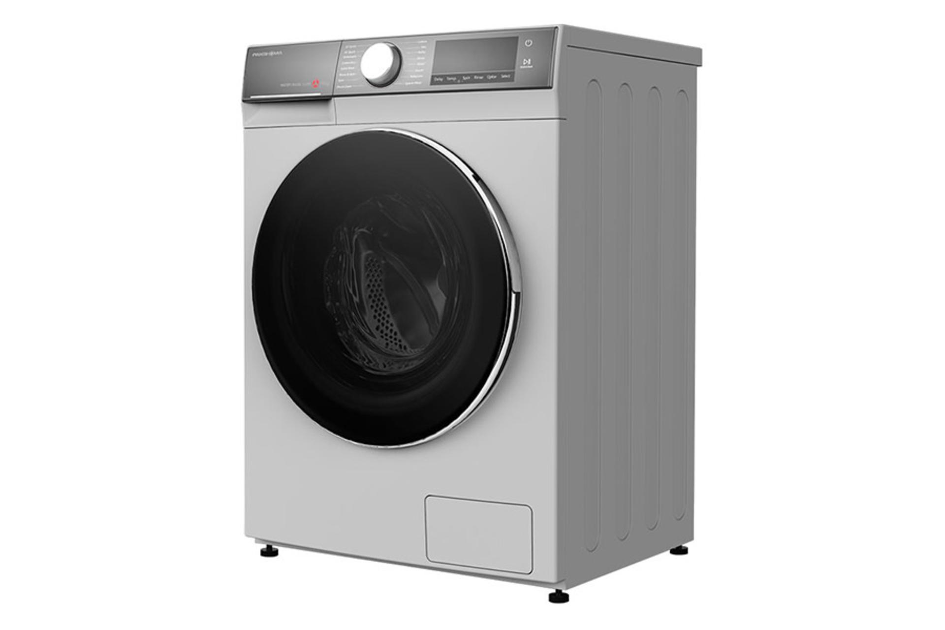 ماشین لباسشویی پاکشوما Pakshoma BWF-40108 نمای جلو و راست رنگ نقره ای