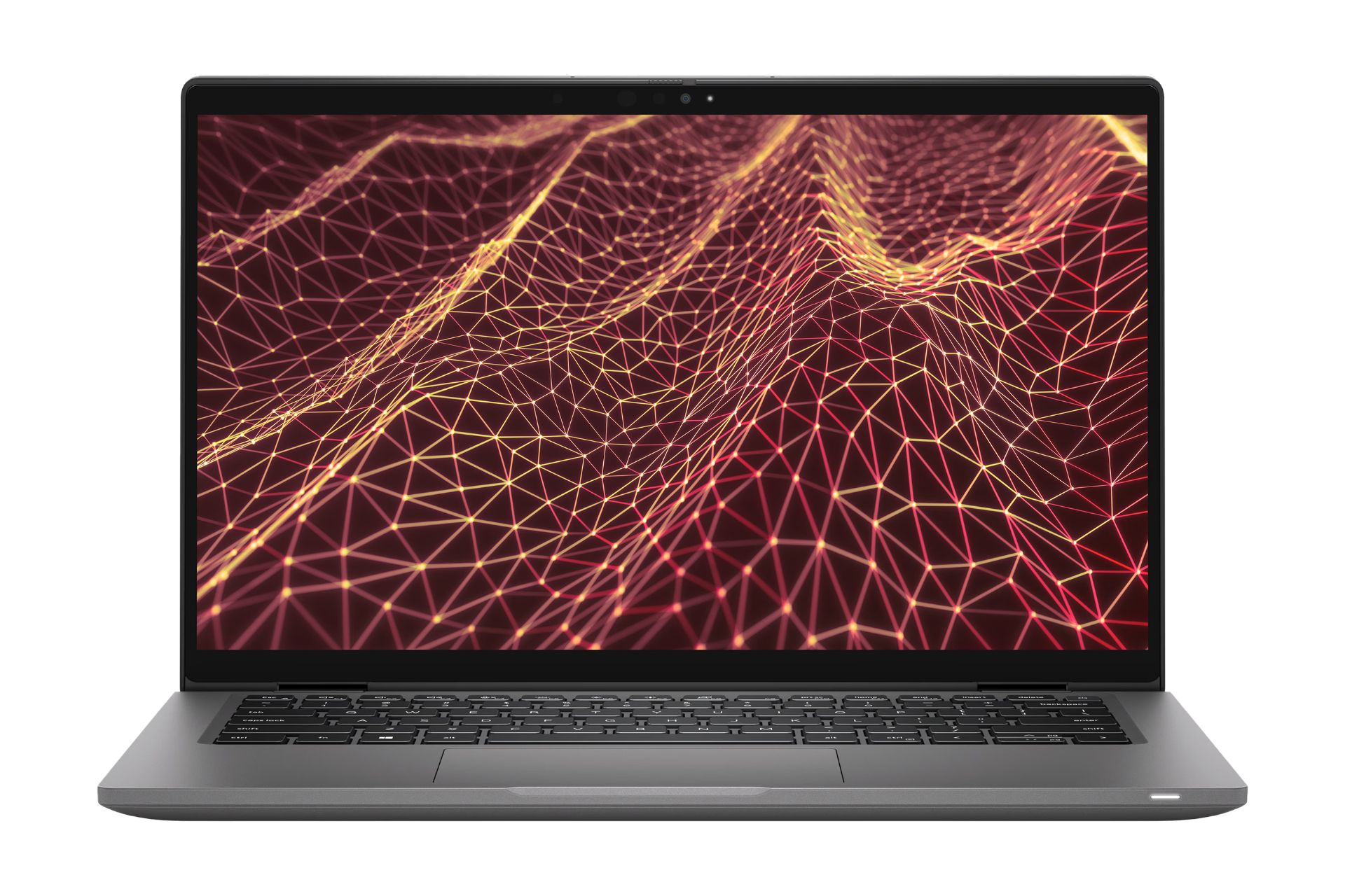 نمای روبه‌روی لپ تاپ Latitude 7430 دل با نمایشگر روشن و نمایش لبه جلو رنگ خاکستری تیره