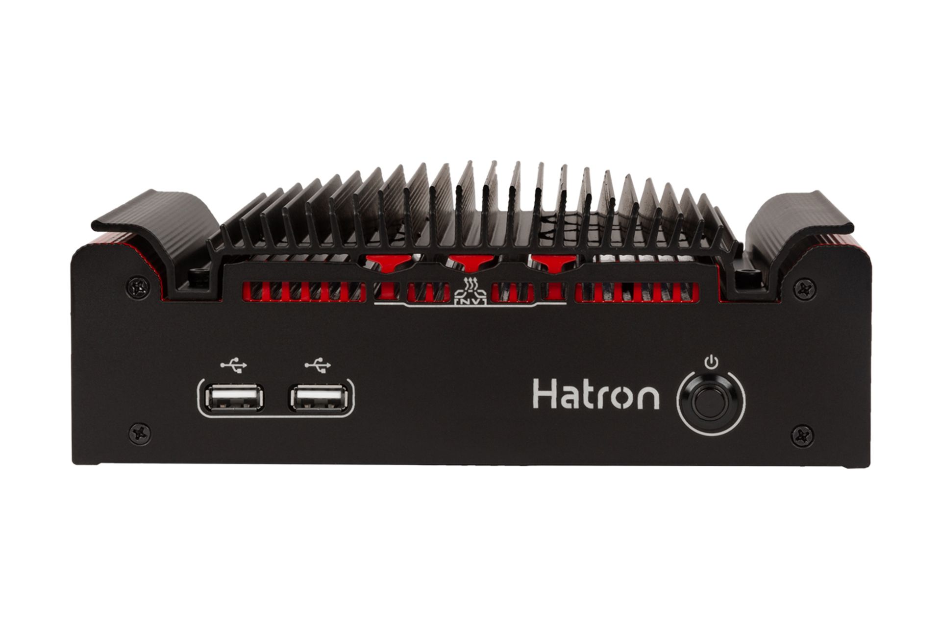 نمای روبه‌روی کامپیوتر کوچک MI511UG هترون با نمایش لوگو و درگاه ها