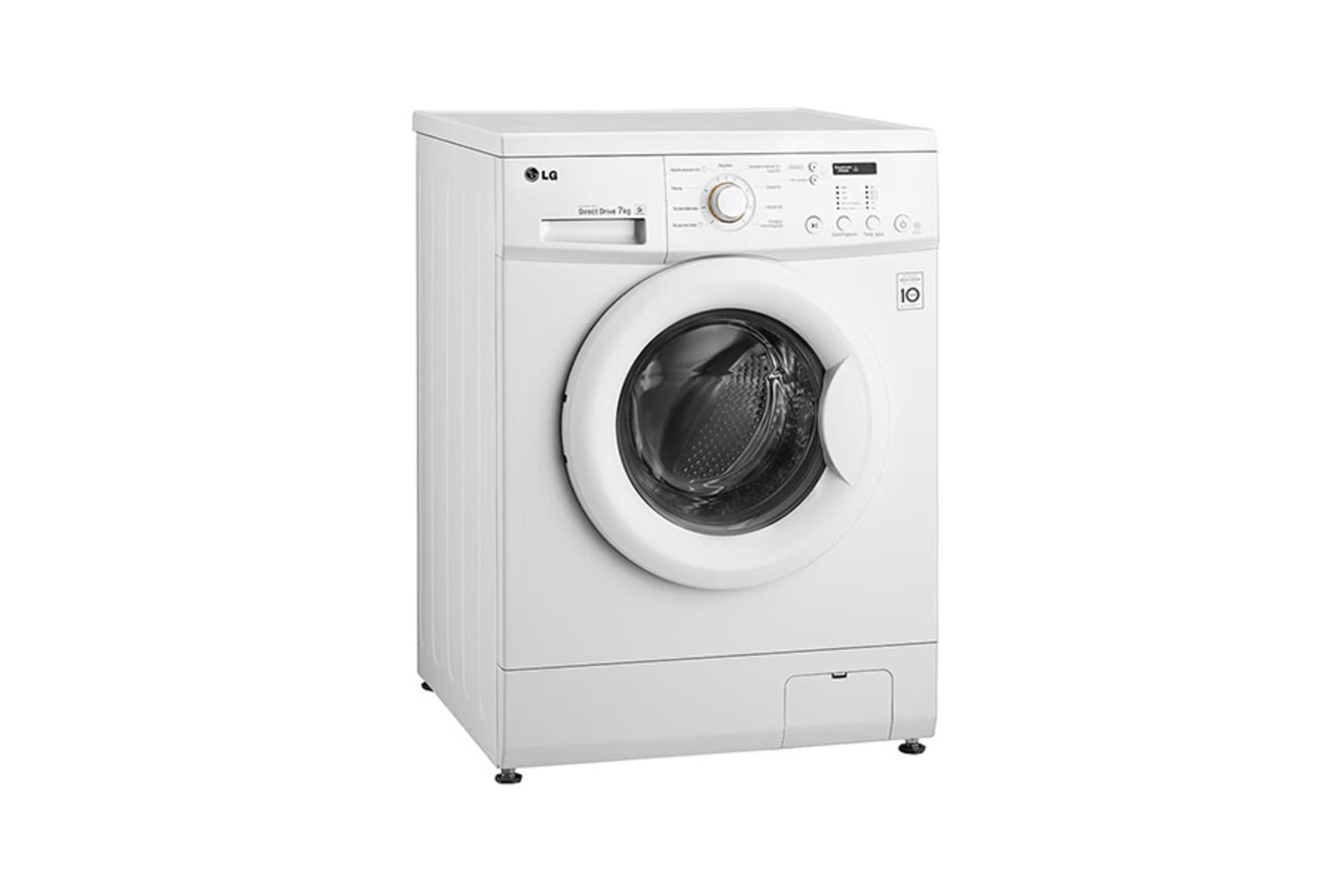 ماشین لباسشویی ال جی LG F10C3QDP2 نمای جلو و چپ رنگ سفید