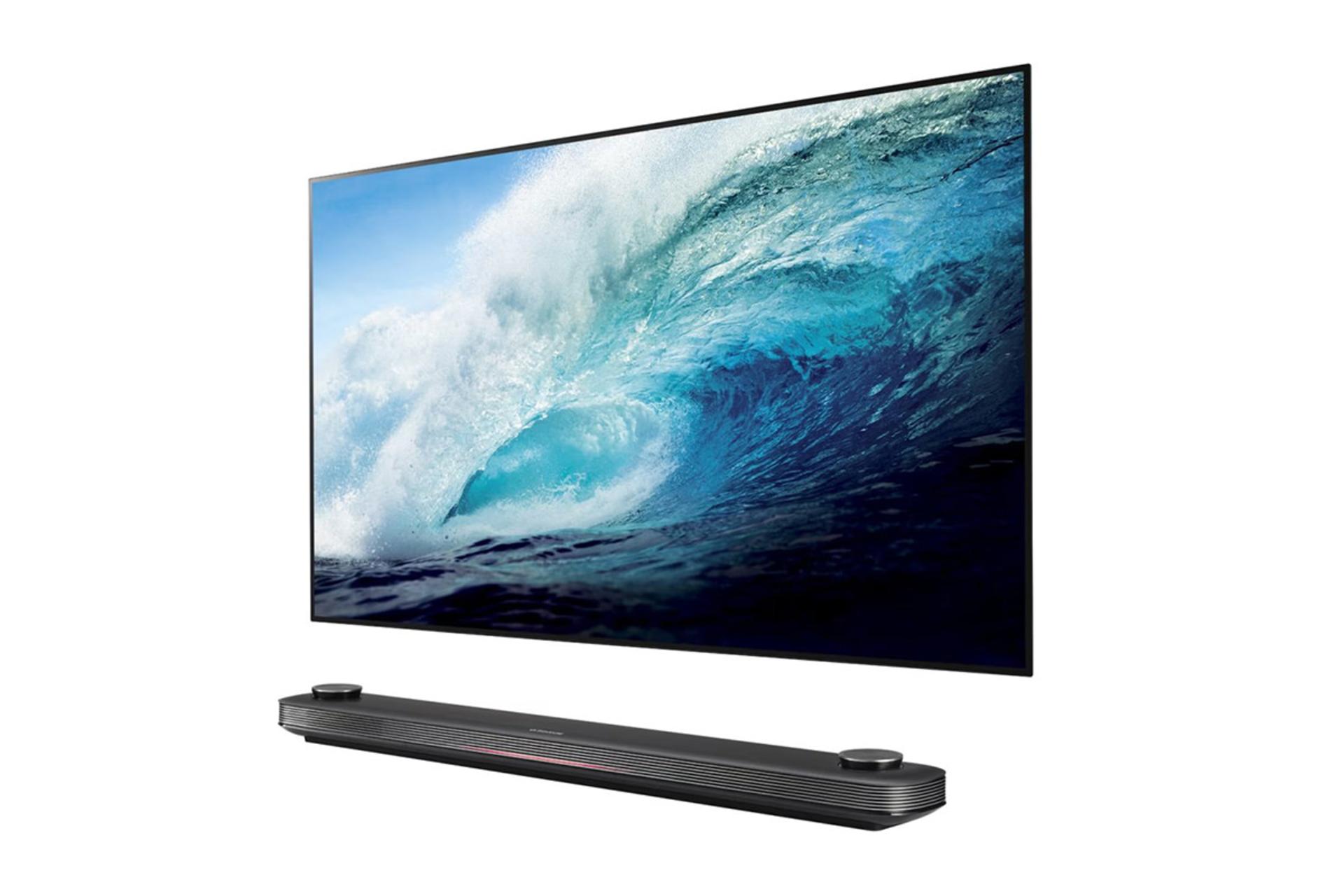 تلویزیون ال جی LG OLED65W7T نمای جلو و راست صفحه نمایش روشن