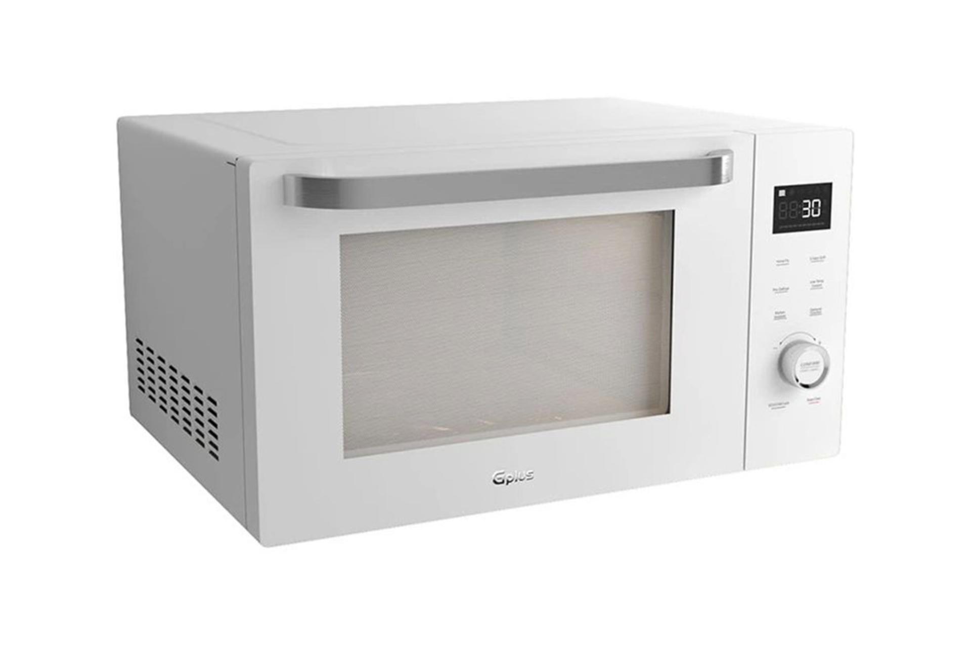 مایکروفر جی پلاس Gplus GMW-M347 نمای جلو و چپ رنگ سفید