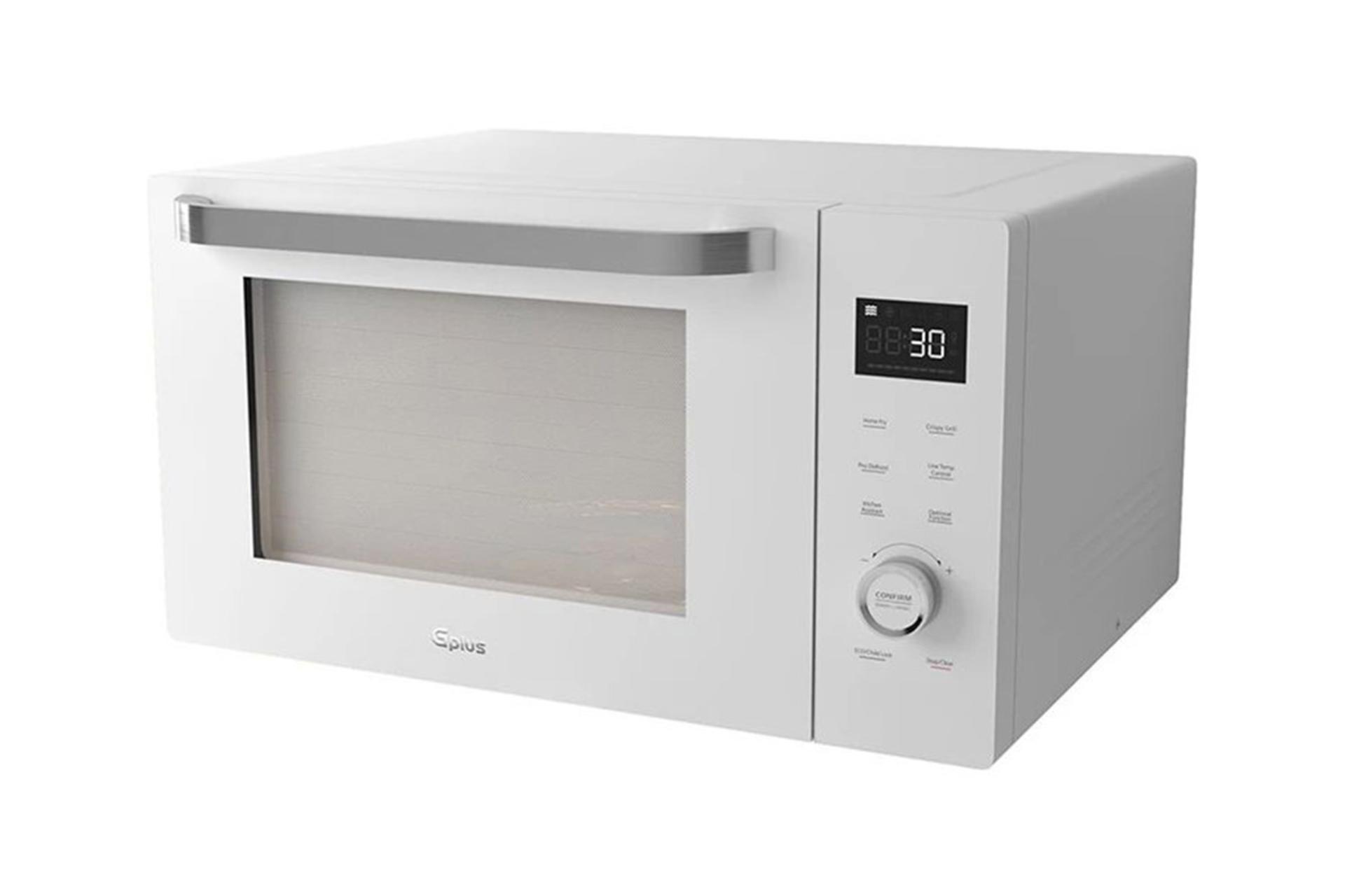 مایکروفر جی پلاس Gplus GMW-M347 نمای جلو و راست رنگ سفید