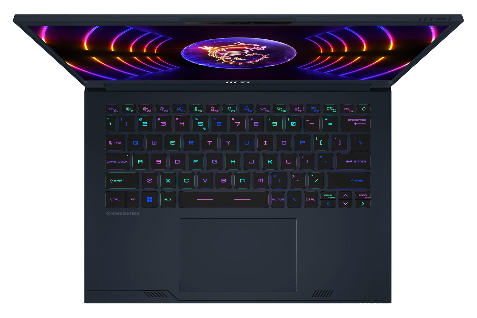 لپ تاپ ام اس آی MSI Stealth 14 Studio A13V نمای بالا و کیبورد