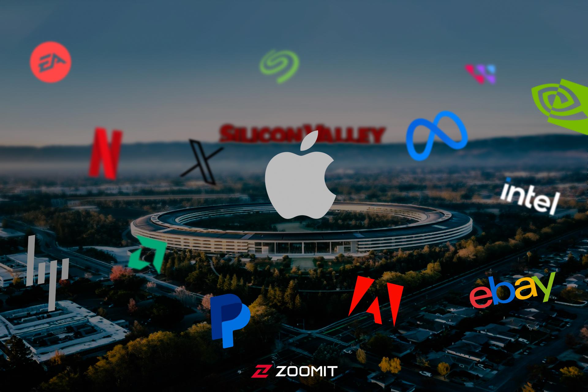 لوگوی شرکت‌های تکنولوژی با اپل پارک در پس‌زمینه