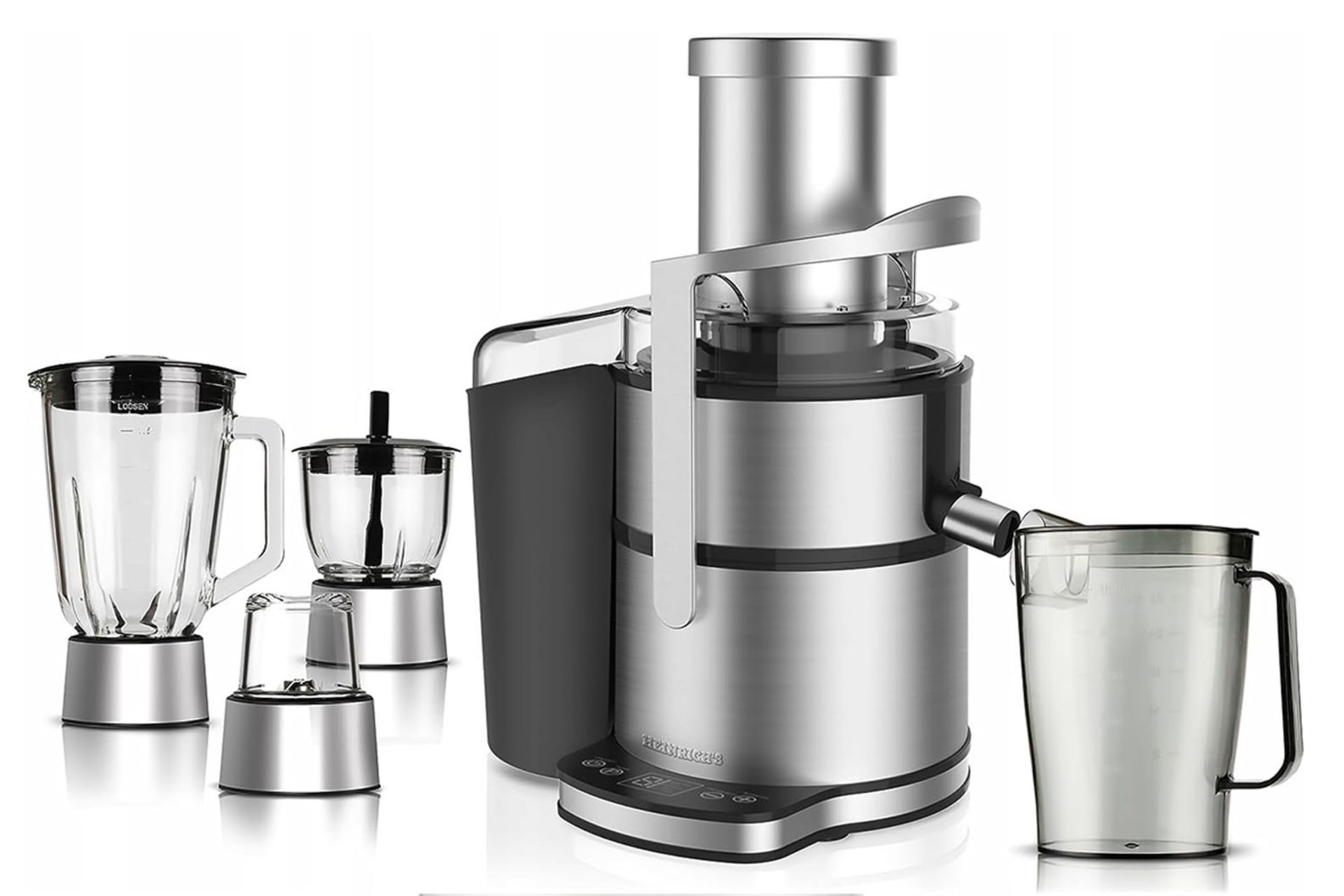 نمای کامل آبمیوه‌گیری چهار کاره هنریچ HPJ 8697