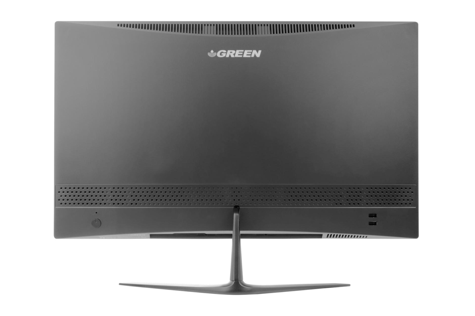 نمای پنل پشت کامپیوتر همه کاره GX622 گرین با نمایش لوگو، درگاه ها و منافذ عبور هوا رنگ مشکی