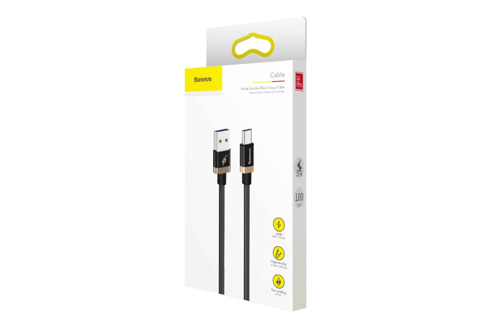 جعبه کابل شارژ USB باسئوس Type-A به Type-C مدل Purple Gold Red HW flash با طول 1 متر