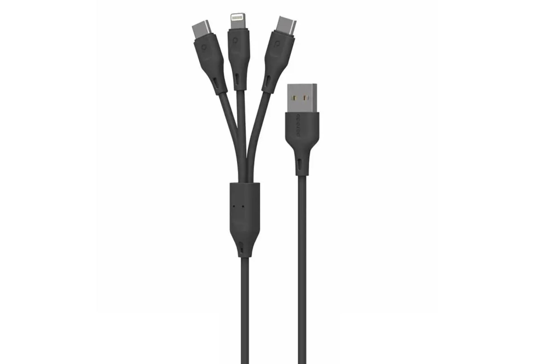 کابل شارژ USB پرودو Type-A به Type-C 2X+Lightning مدل PD-31LCC-BK 3in1 با طول 3 متر