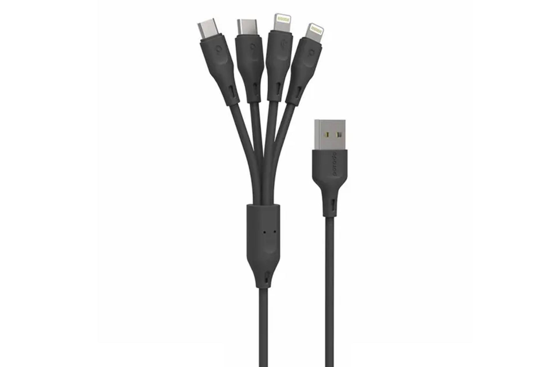 کابل شارژ USB پرودو Type-A به Type-C+Micro-USB+Lightning 2X مدل PD-41LLCM-BK 4in1 با طول 1.2 متر