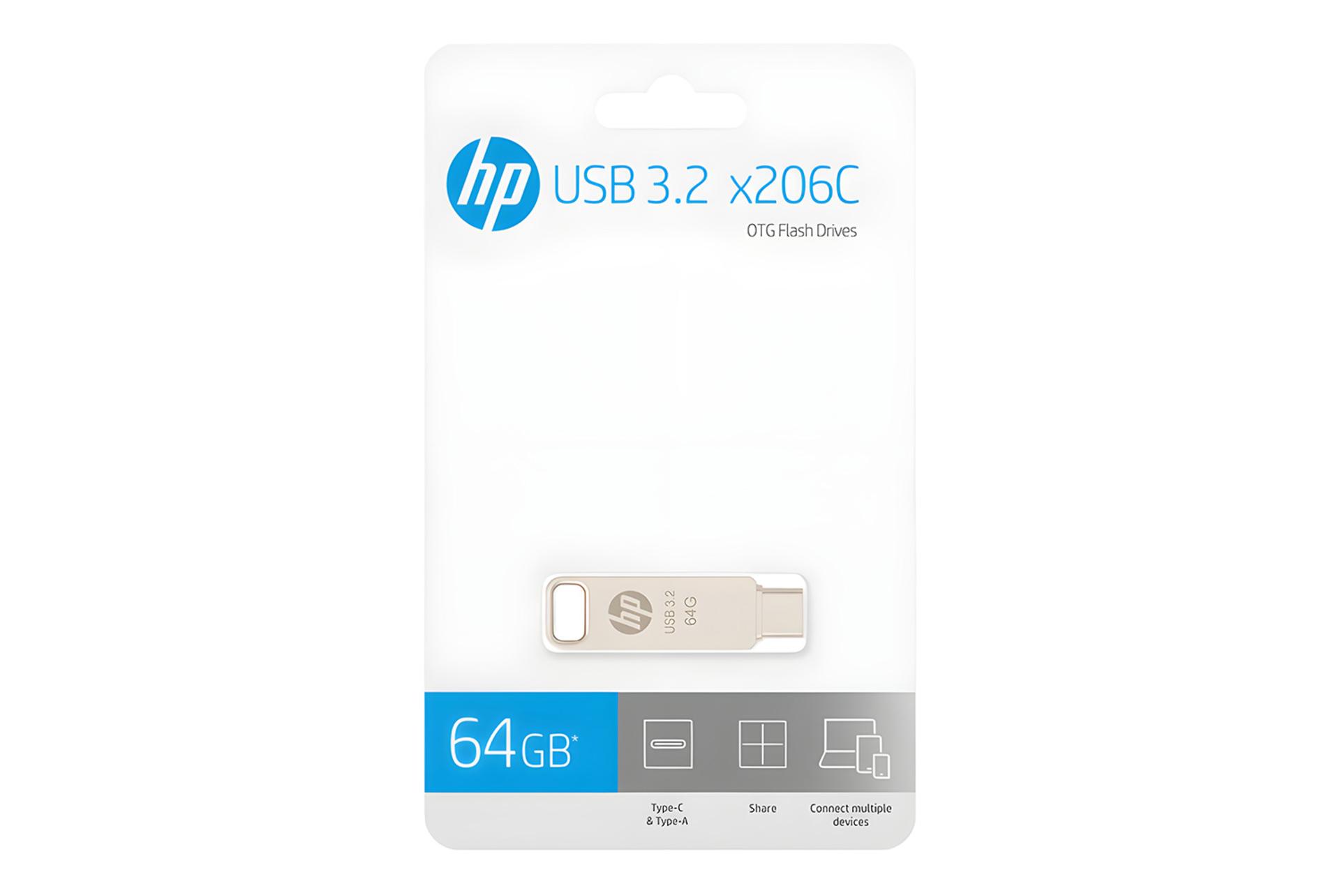 جعبه فلش مموری اچ پی HP x206c 64GB USB 3.2