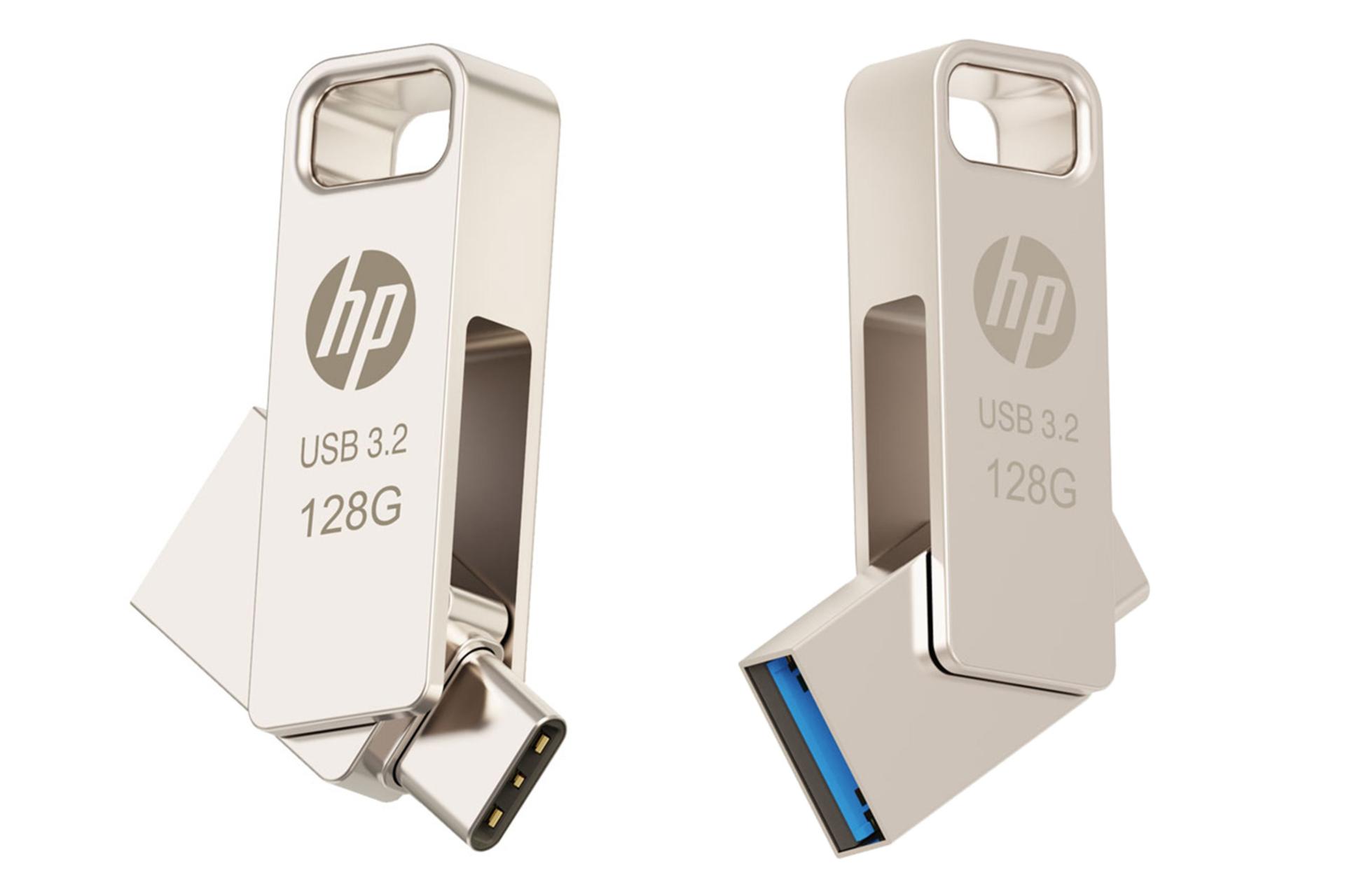 نمای کناری فلش مموری اچ پی HP x206c 128GB USB 3.2