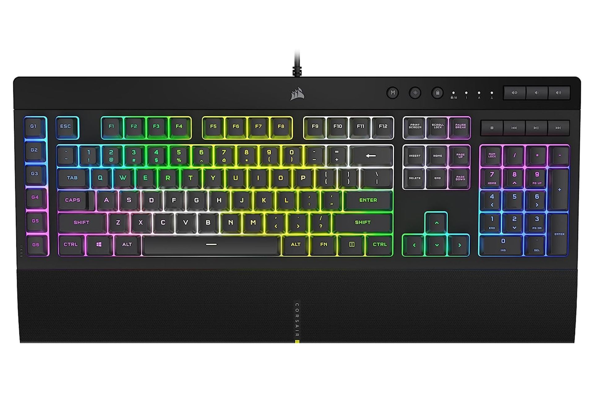 نمای بالا و دکمه های کیبورد کورسیر K55 RGB PRO XT