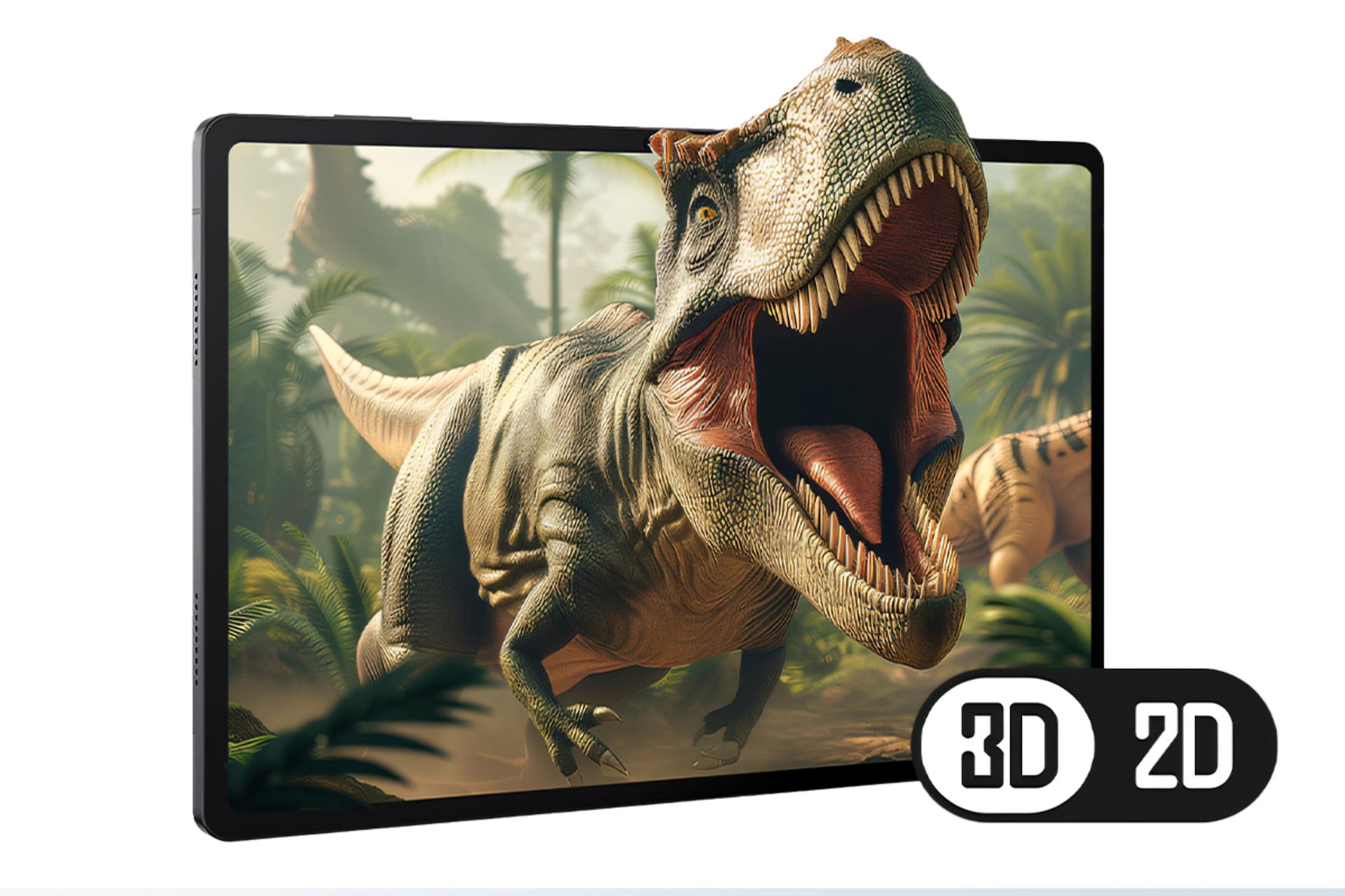 نمای نیمرخ سمت چپ تبلت نوبیا پد 3D 2 زد تی ای / ZTE nubia Pad 3D II با نمایش حالت سه بعدی نمایشگر و حفره های اسپیکر رنگ خاکستری