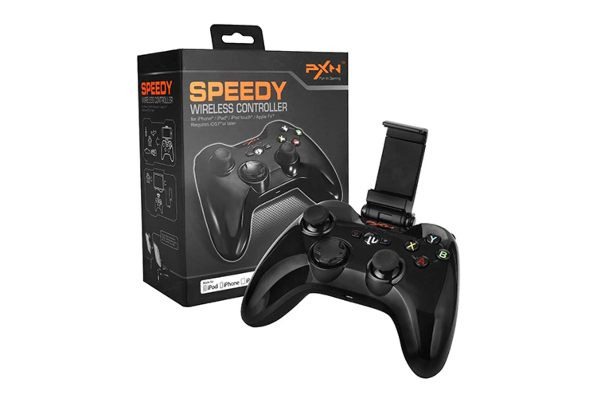 جعبه و بسته بندی دسته بازی پی ایکس ان PXN Speedy Wireless Controller رنگ مشکی