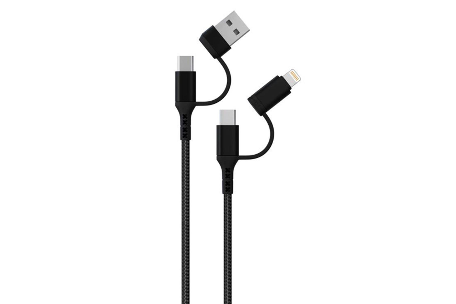 کابل شارژ USB گرین لیون Type-C+Type-A به Lightning+Type-C مدل Braided 2 in 2 با طول 1.2 متر