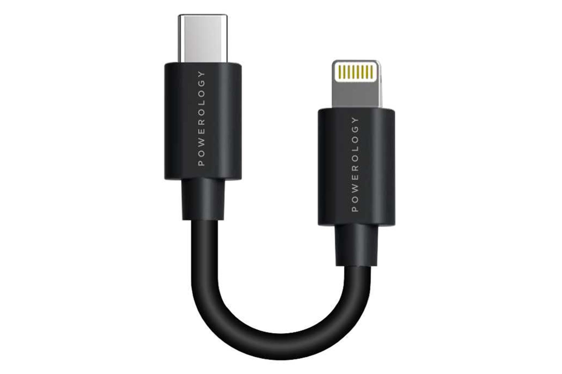 کابل شارژ USB پاورولوجی Type-C به Lightning مدل PBCOLBK با طول 0.25 متر رنگ مشکی