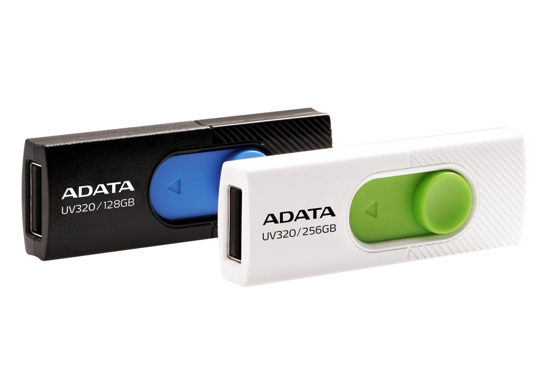 نمای کناری رنگ های مشکی و سفید فلش مموری ای دیتا ADATA UV320 256GB USB 3.2