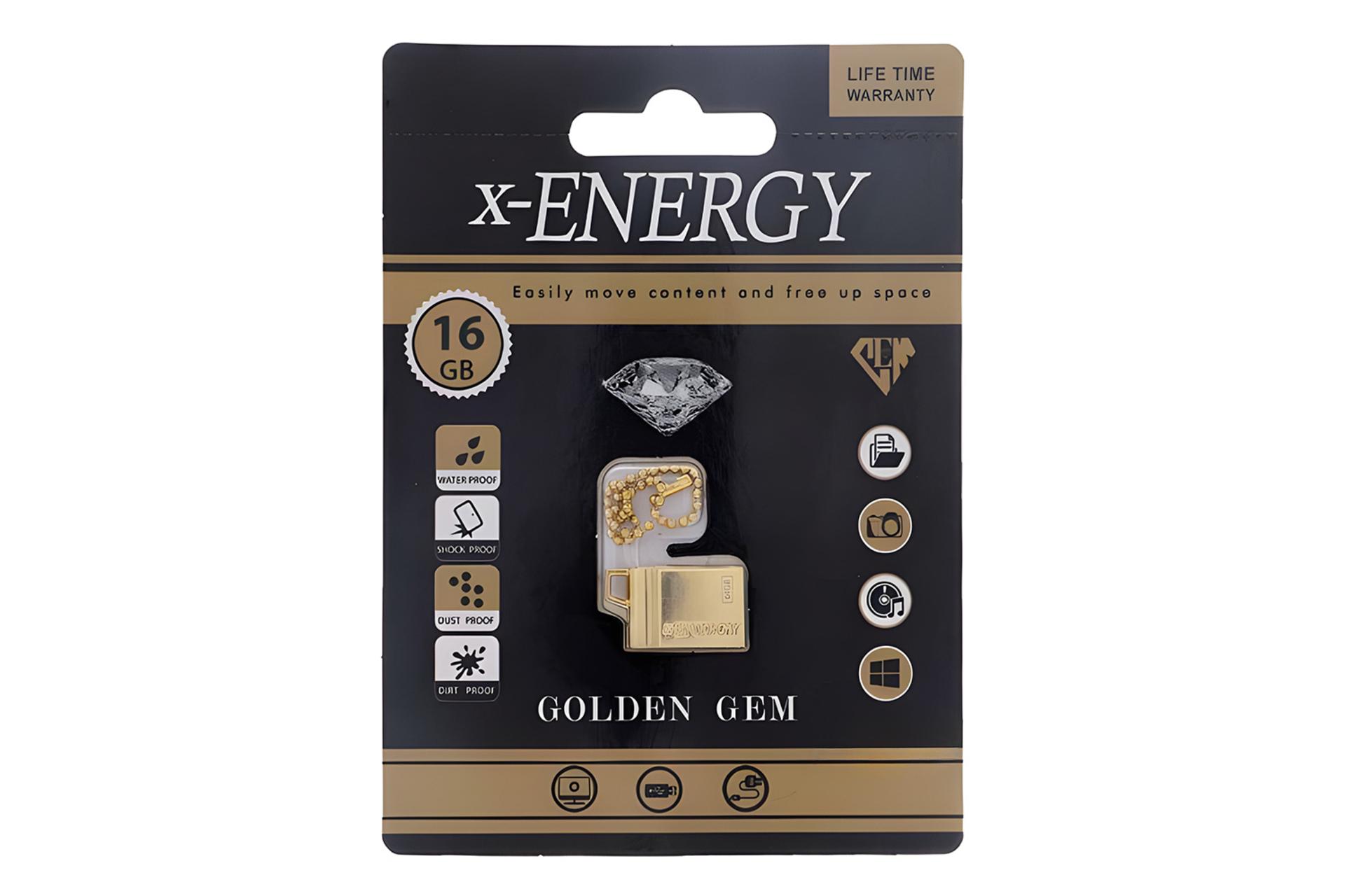 جعبه فلش مموری ایکس انرژی x-Energy GOLDEN GEM 16GB USB 2.0