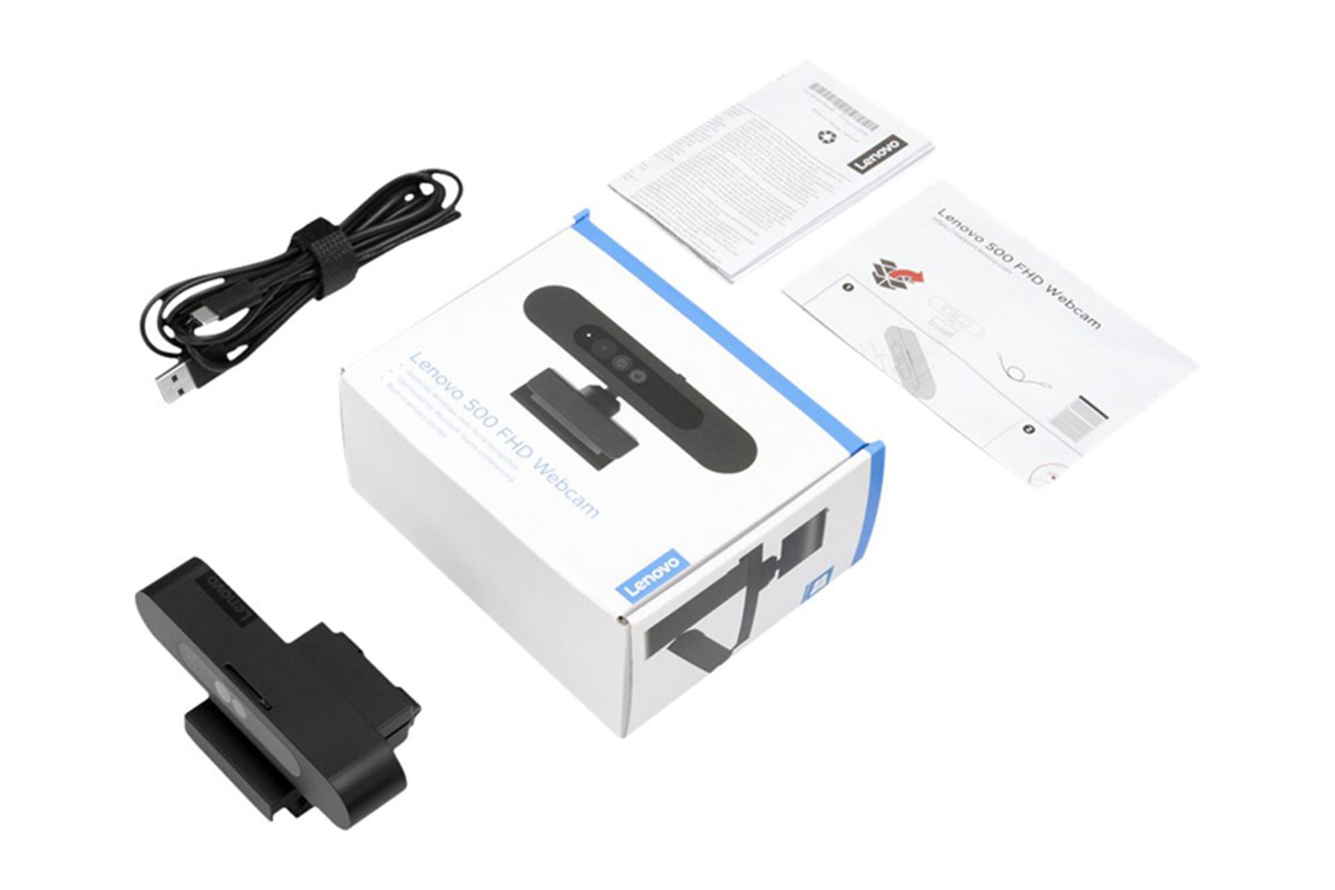 جعبه و اقلام همراه وبکم لنوو Lenovo 500 FHD