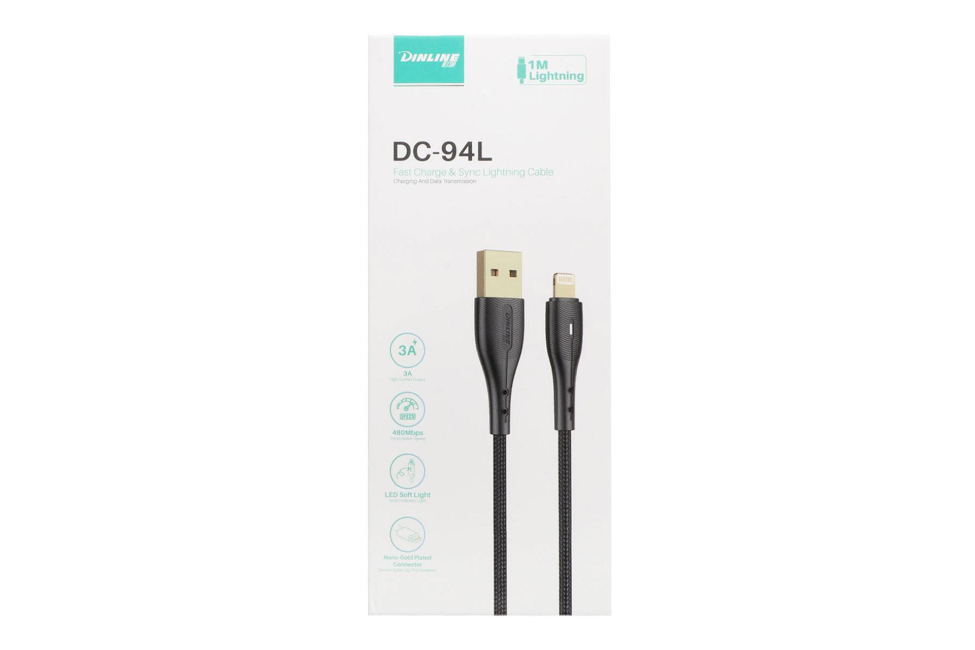 جعبه کابل شارژ USB دینلاین Type-A به Lightning مدل DC-94L با طول 1 متر
