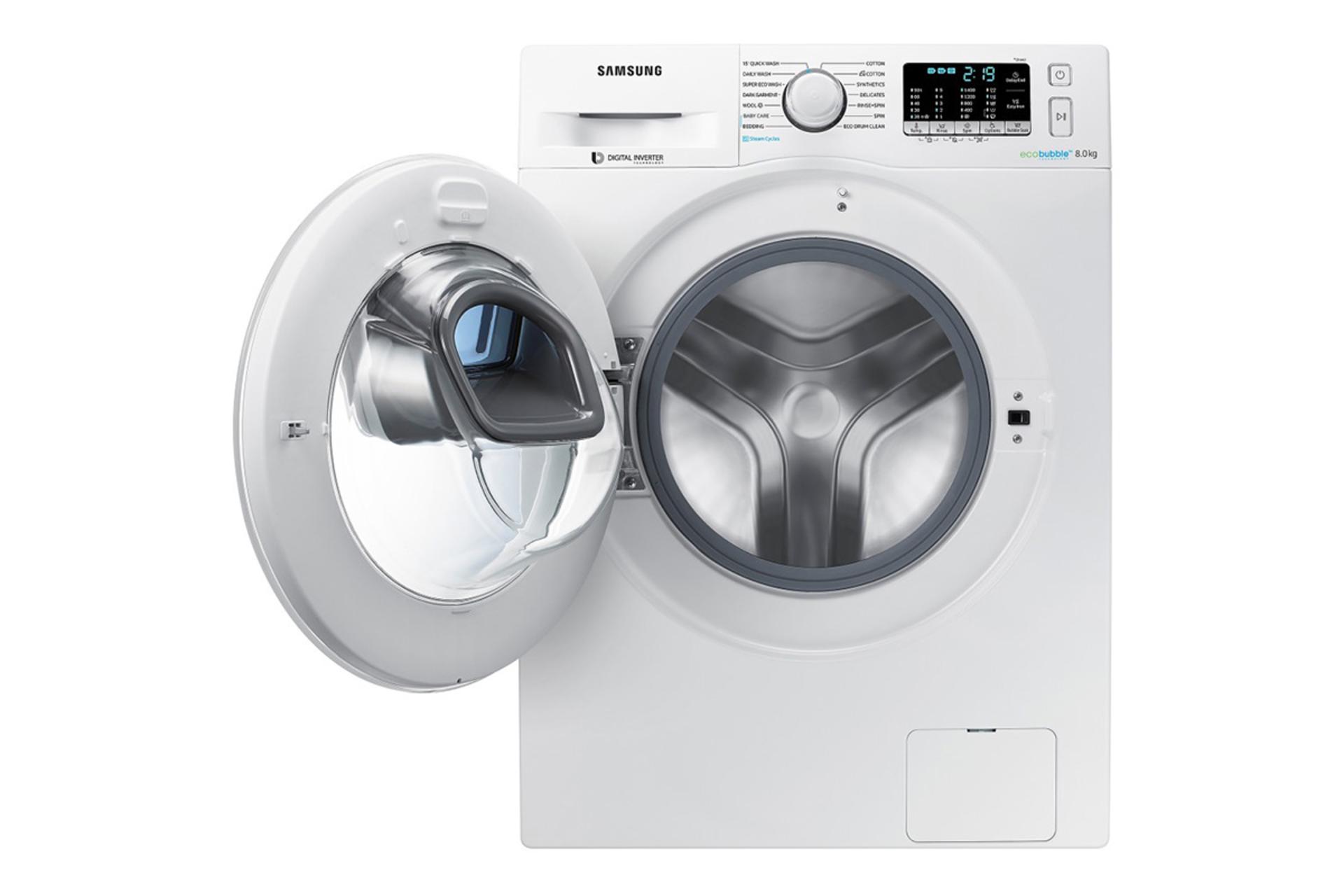 ماشین لباسشویی سامسونگ Samsung WW80K54E0 نمای جلو درب باز