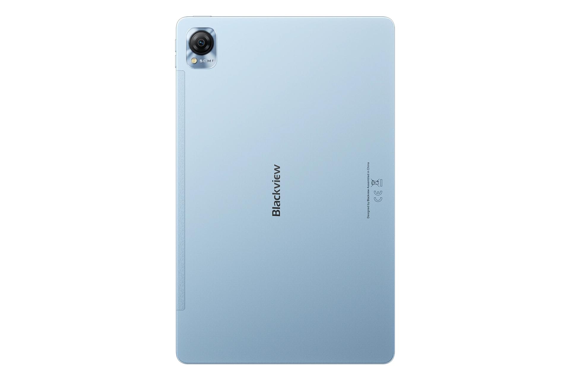 نمای پنل پشت تبلت مگا 1 بلک ویو / Blackview MEGA 1 با نمایش لوگو و دوربین پنل پشت رنگ آبی