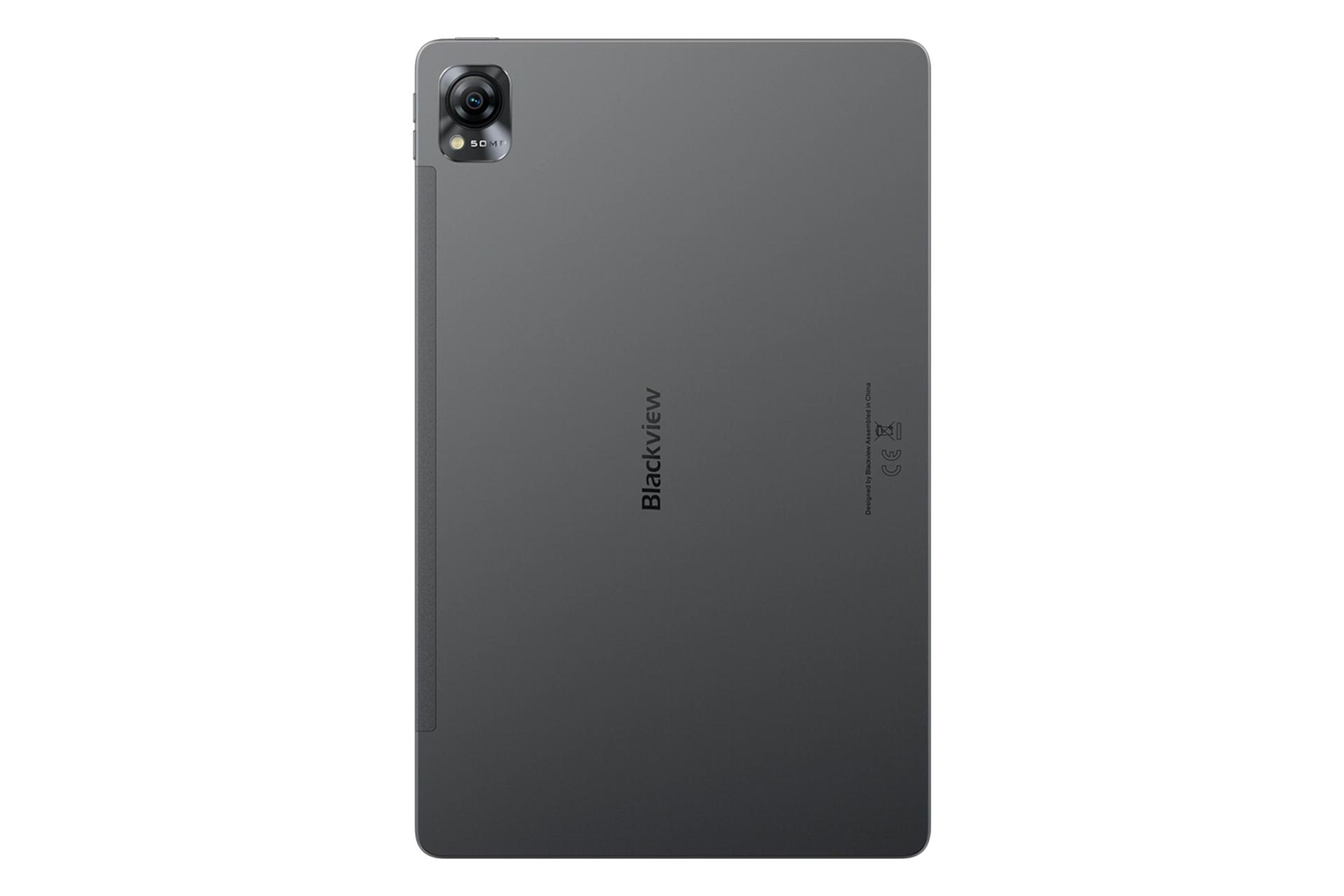 نمای پنل پشت تبلت مگا 1 بلک ویو / Blackview MEGA 1 با نمایش لوگو و دوربین پنل پشت رنگ خاکستری