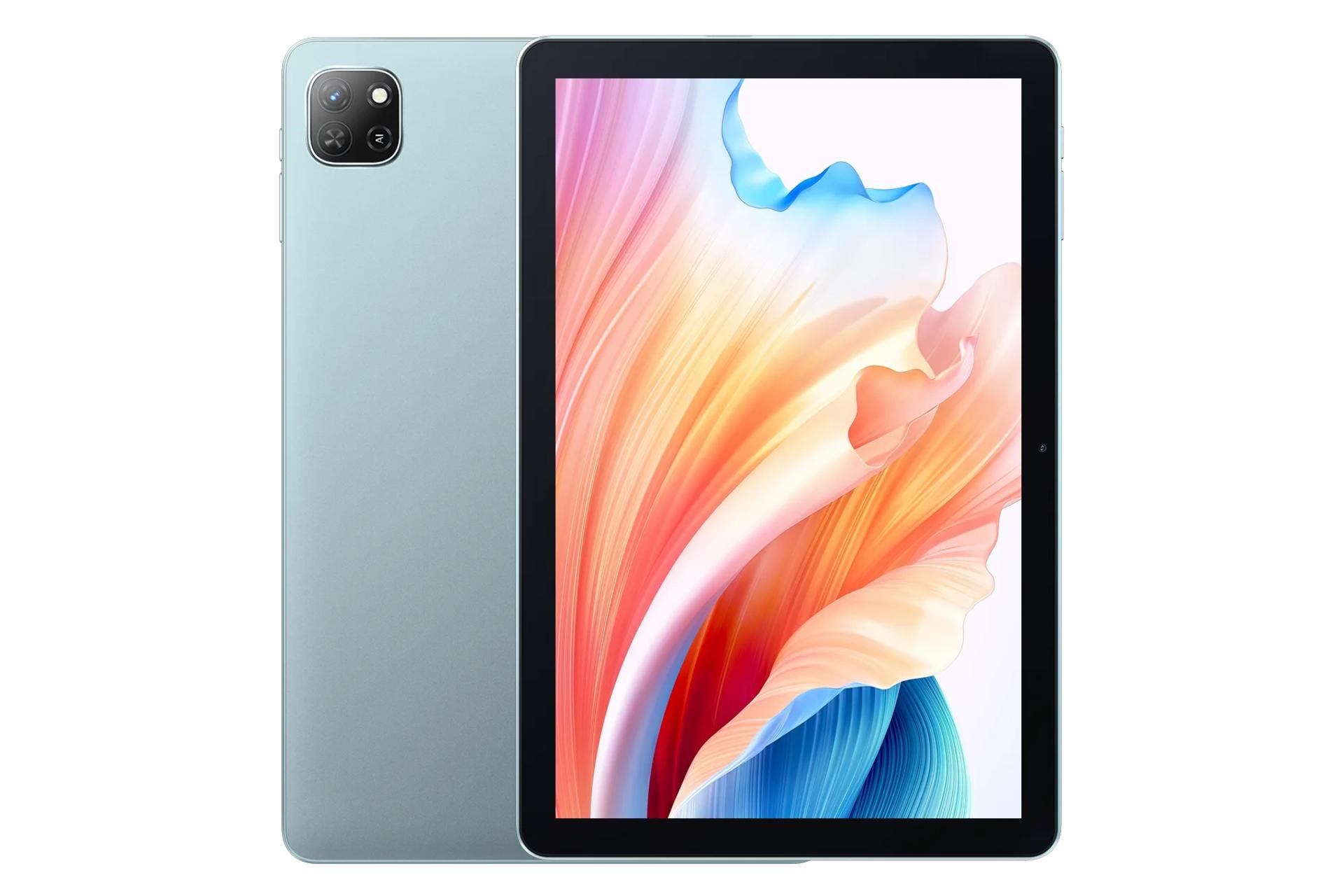 نمای کلی تبلت اسکال پد 50 WIFI بلک ویو / Blackview Oscal Pad 50 WIFI با نمایشگر روشن و نمایش دوربین پنل پشت رنگ آبی