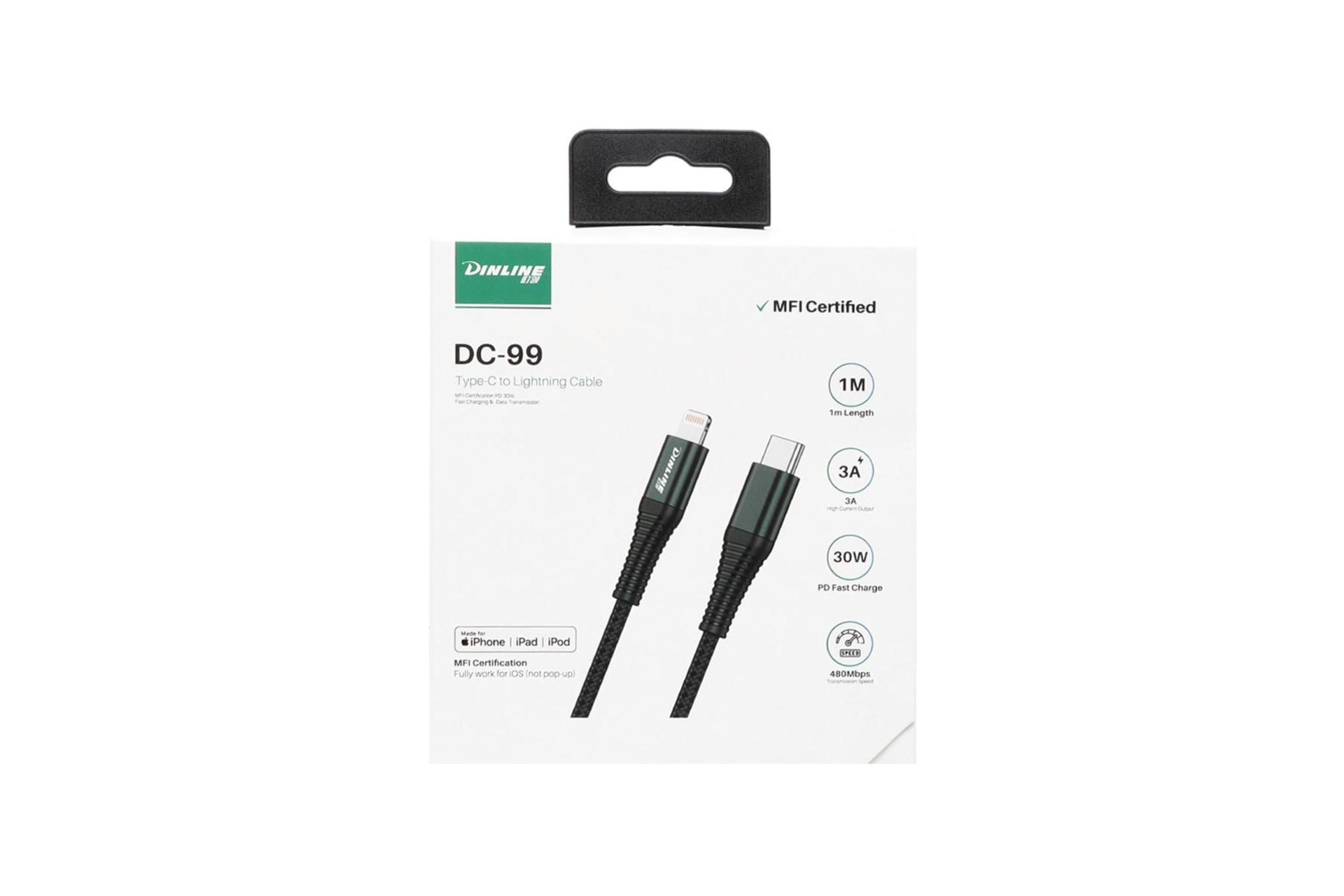 جعبه کابل شارژ USB دینلاین Type-A به Lightning مدل DC-99 با طول 1 متر