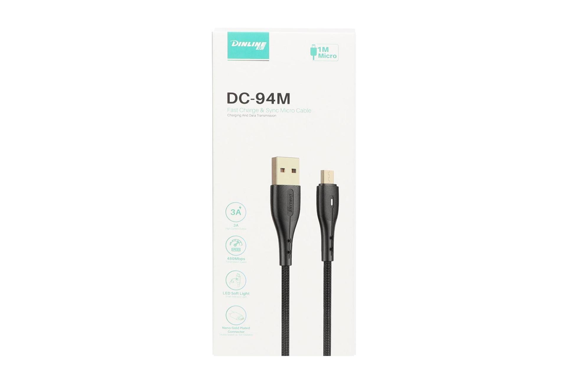 جعبه کابل شارژ USB دینلاین Type-A به Micro-USB مدل DC-94M با طول 1 متر