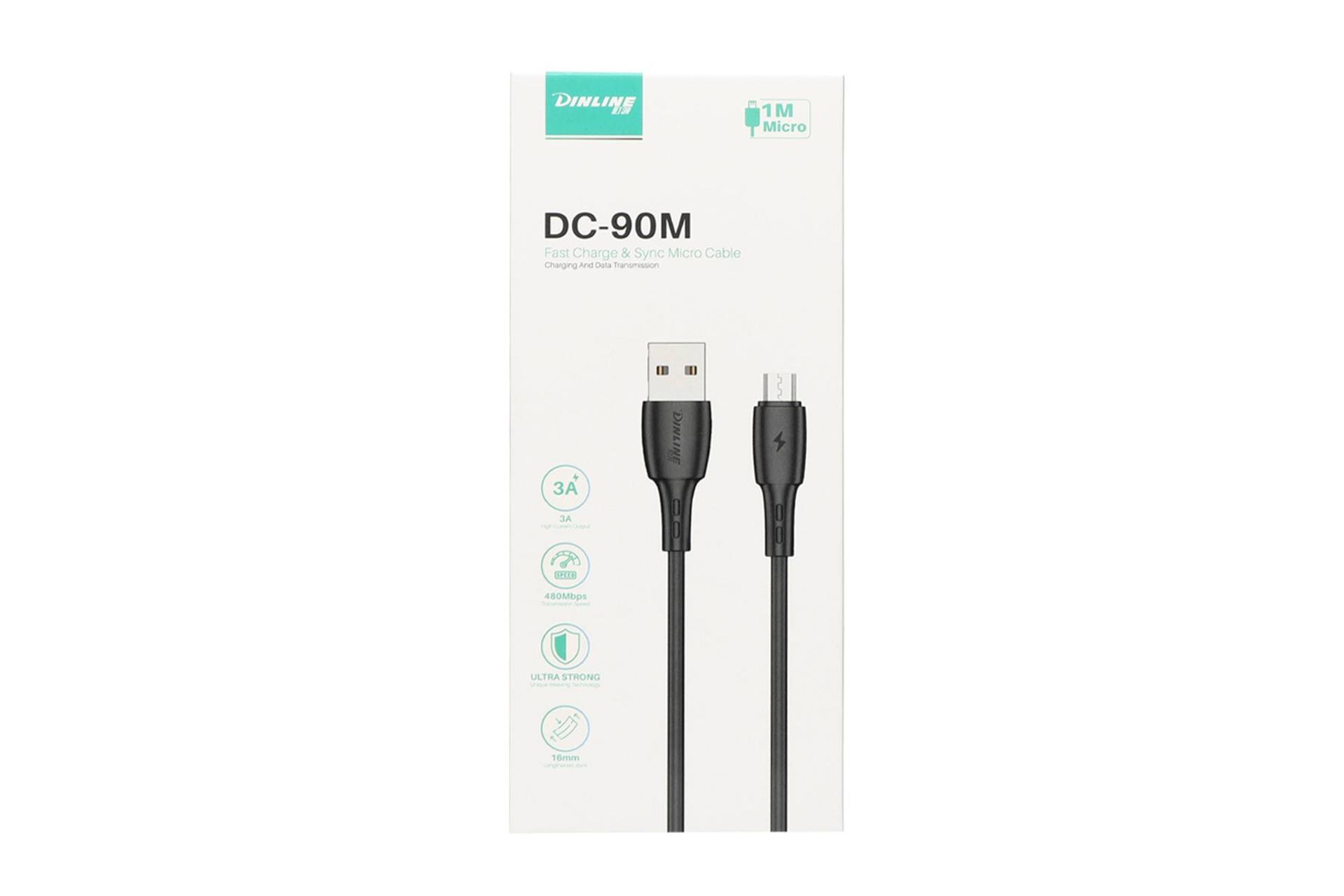 جعبه کابل شارژ USB دینلاین Type-A به Micro-USB مدل DC-90M با طول 1 متر