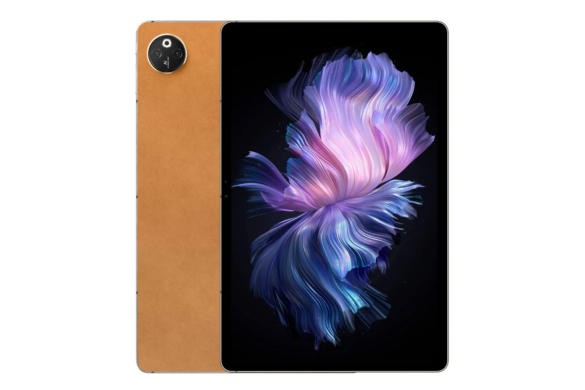 نمای کلی تبلت T30 Max دوجی / Doogee T30 Max با نمایشگر روشن و نمایش دوربین پنل پشت رنگ خاکی