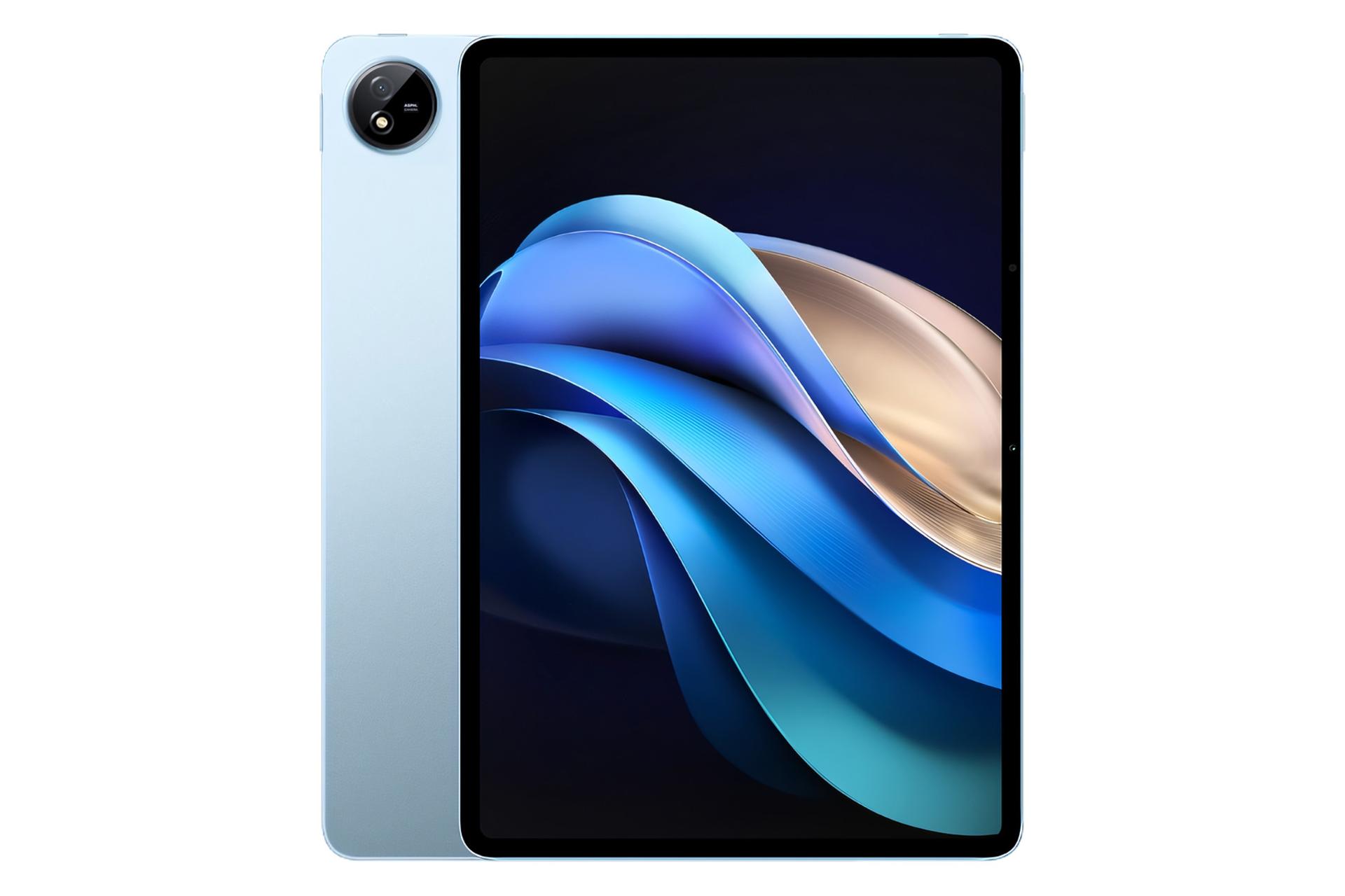 نمای کلی تبلت ویوو پد 3 پرو / vivo Pad3 Pro با نمایشگر روشن و نمایش دوربین پنل پشت رنگ آبی