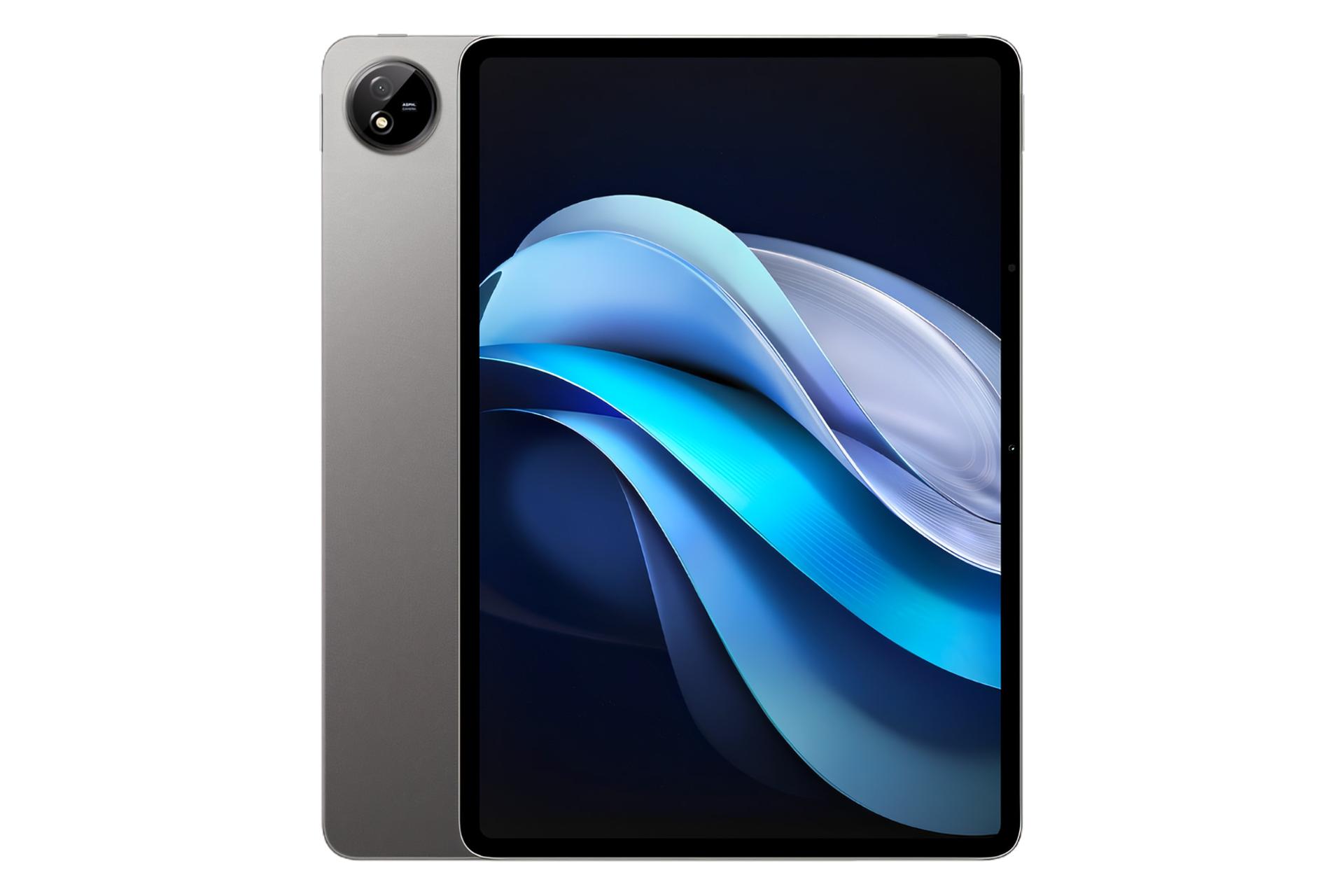 نمای کلی تبلت ویوو پد 3 پرو / vivo Pad3 Pro با نمایشگر روشن و نمایش دوربین پنل پشت رنگ خاکستری