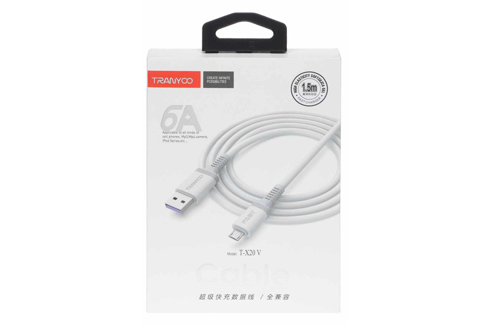 جعبه کابل شارژ USB ترانیو Type-A به Micro-USB مدل T-X20V با طول 1.5 متر