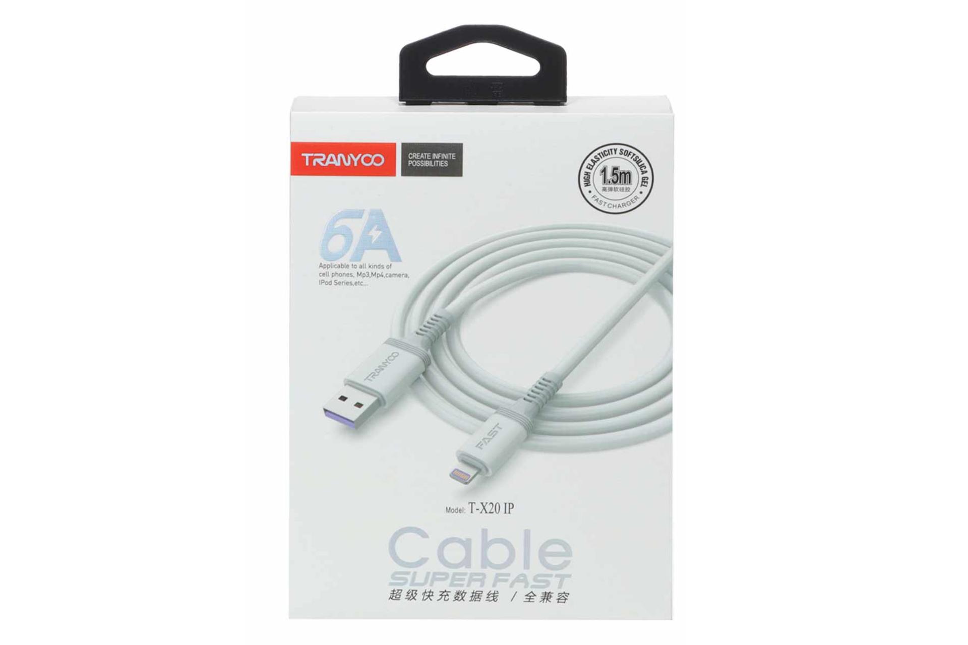 جعبه کابل شارژ USB ترانیو Type-A به Lightning مدل T-X20 IP با طول 1.5 متر