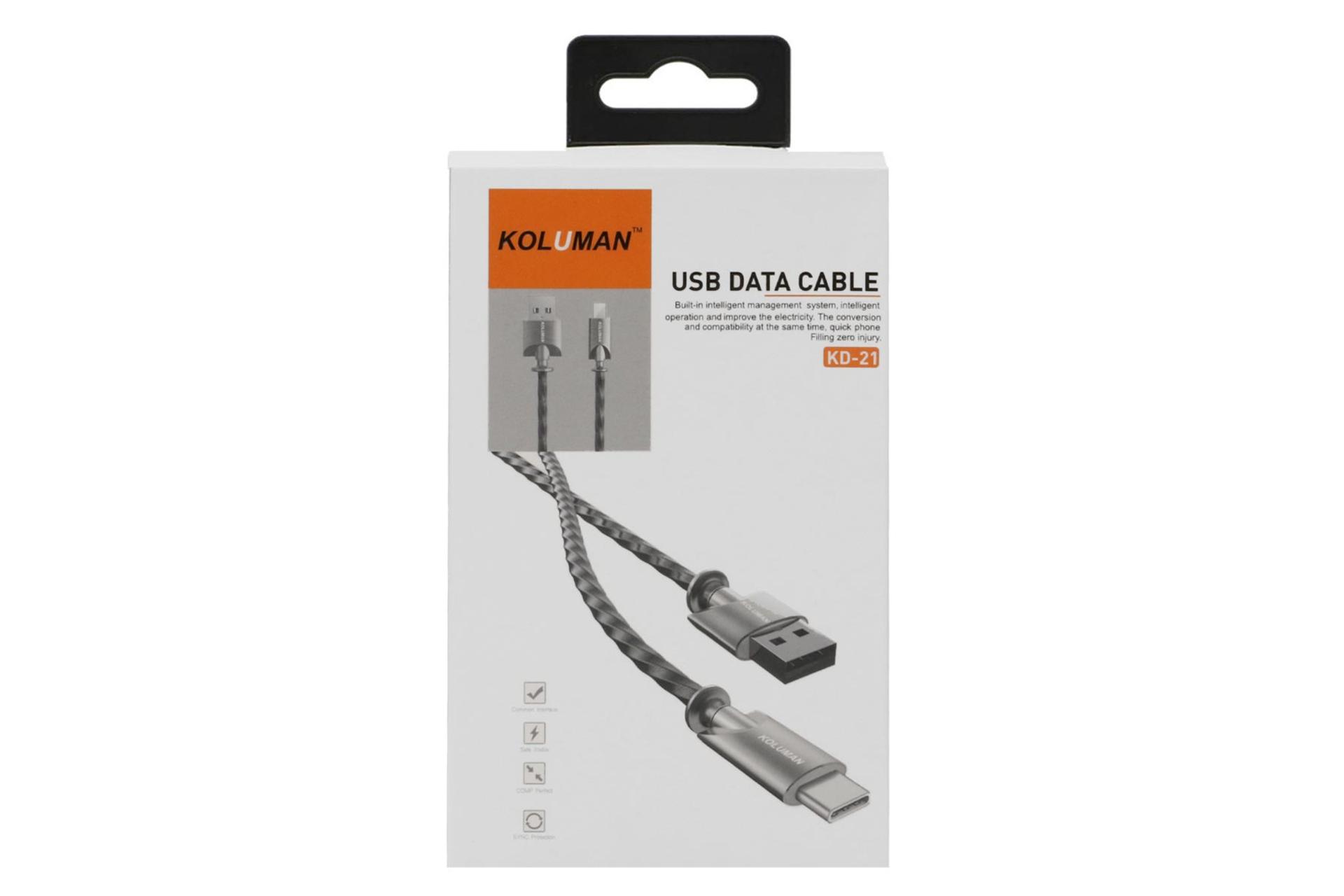 جعبه کابل شارژ USB کلومن Type-A به Type-C مدل KD-21 با طول 1 متر