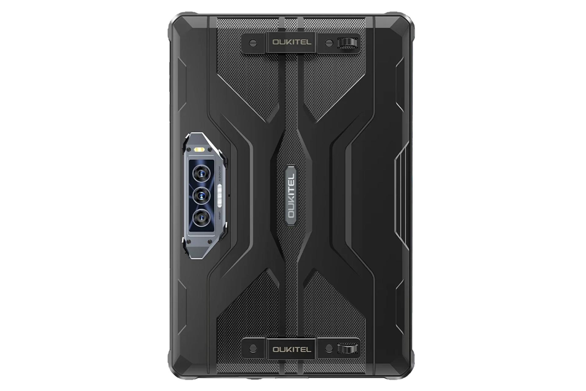 نمای پنل پشت تبلت اوکیتل RT8 با نمایش لوگو و دوربین های پنل پشت رنگ مشکی