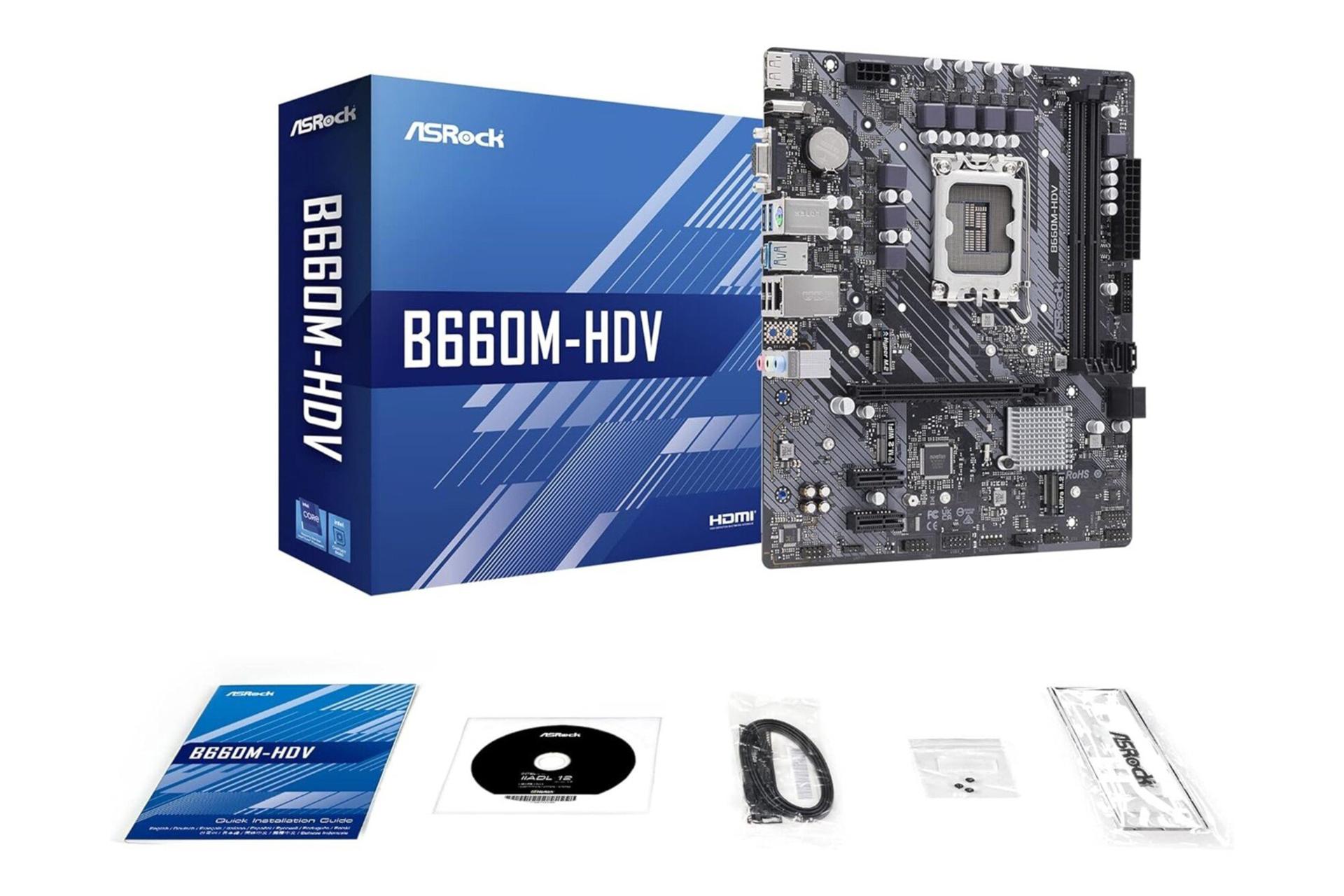 مادربرد ازراک ASRock B660M-HDV با جعبه و اقلام همراه