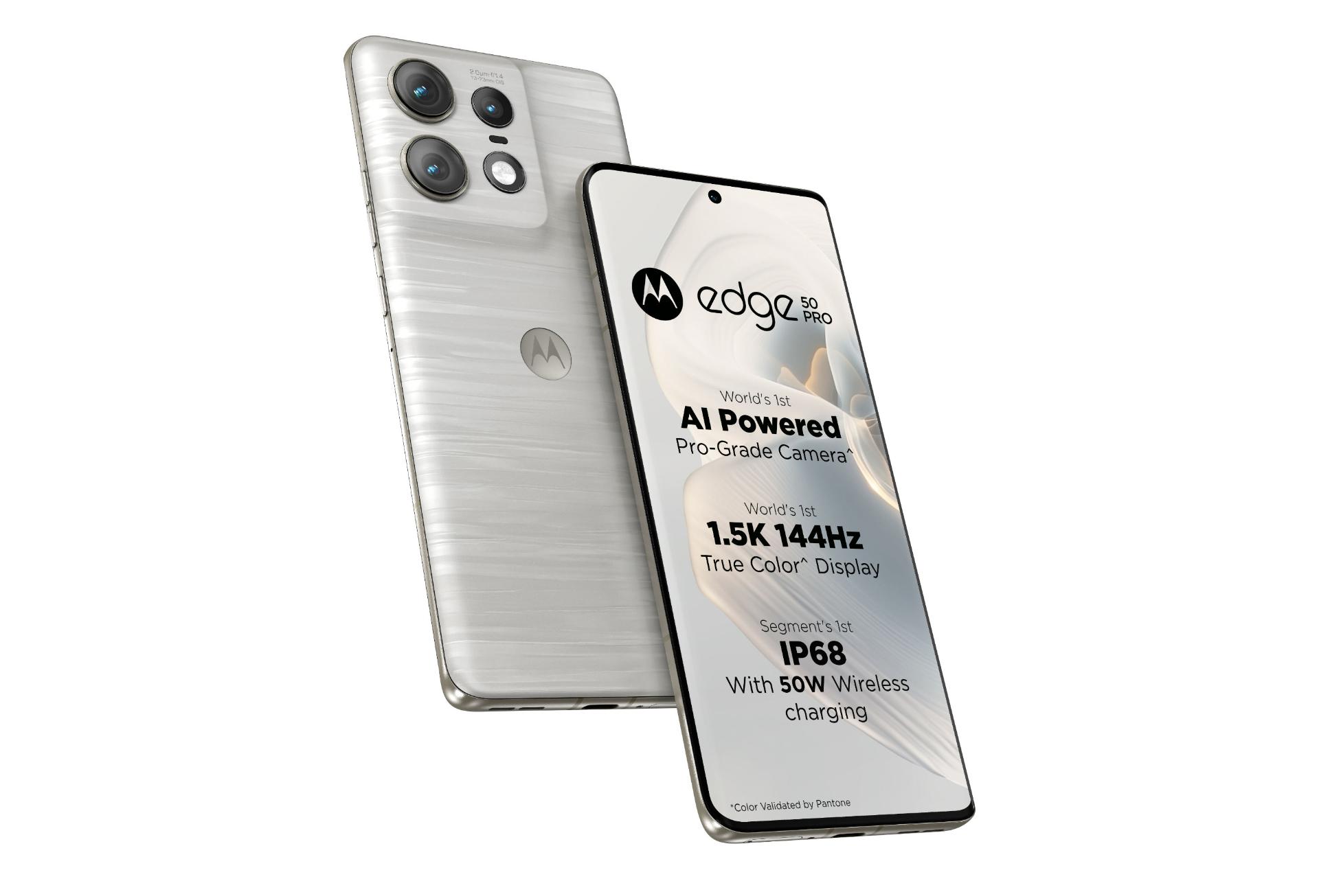 نمای کناری گوشی موبایل موتورولا اج 50 پرو نقره ای / Motorola Edge 50 Pro