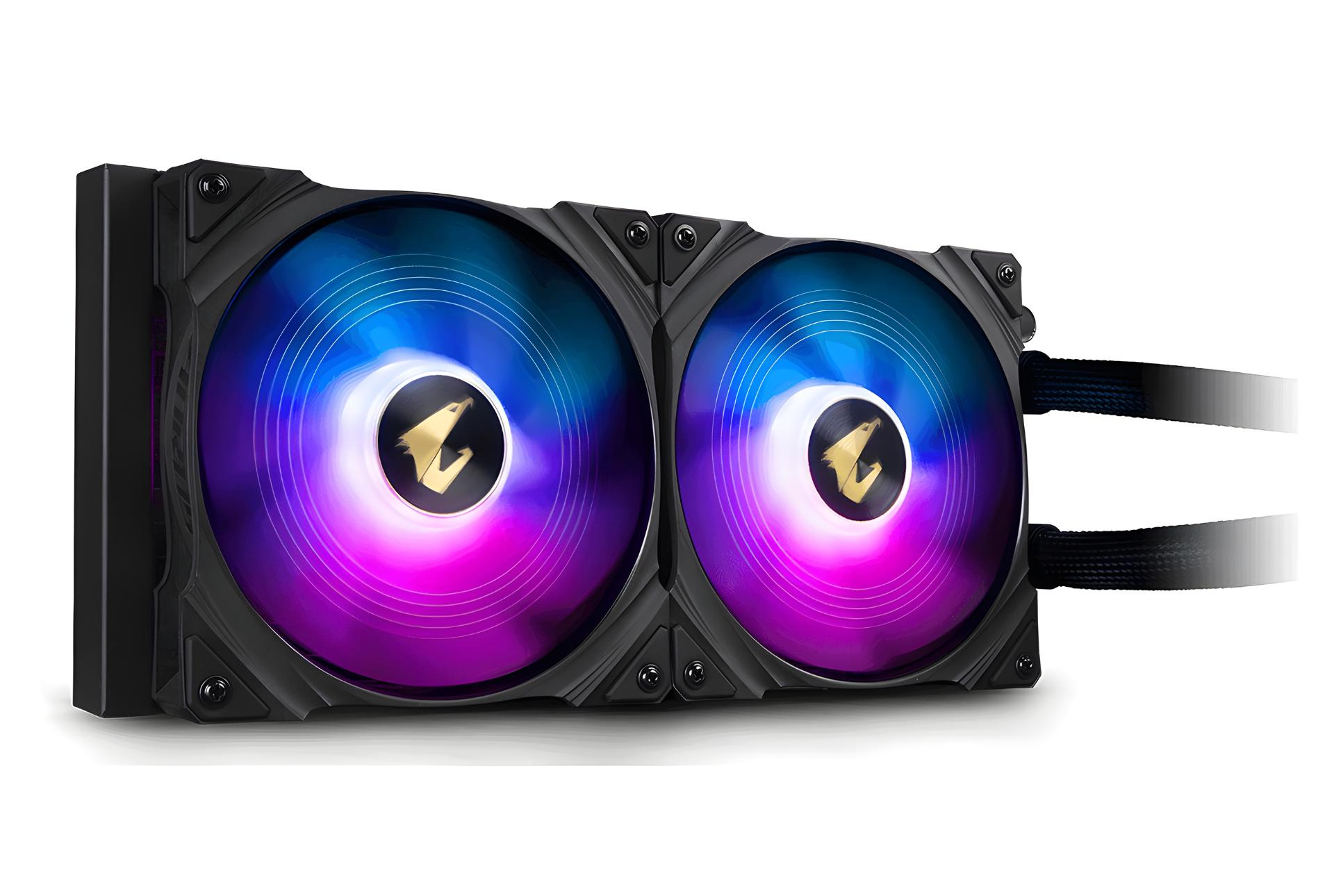 نمای کناری رادیاتور و فن های خنک کننده مایع گیگابایت GIGABYTE AORUS WATERFORCE 280