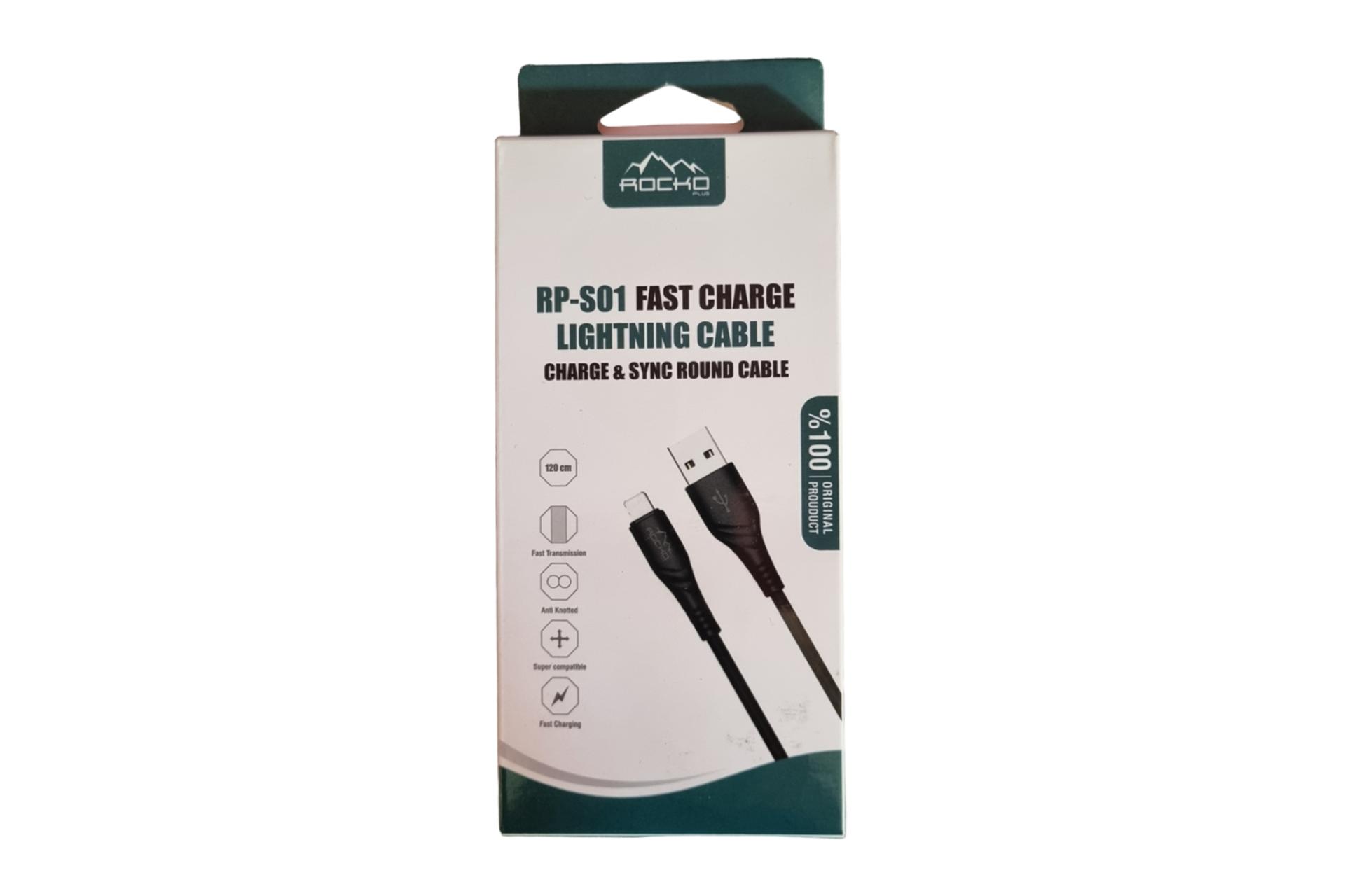 جعبه کابل شارژ USB روکوپلاس Type-A به Lightning مدل RP-S01 با طول 1 متر