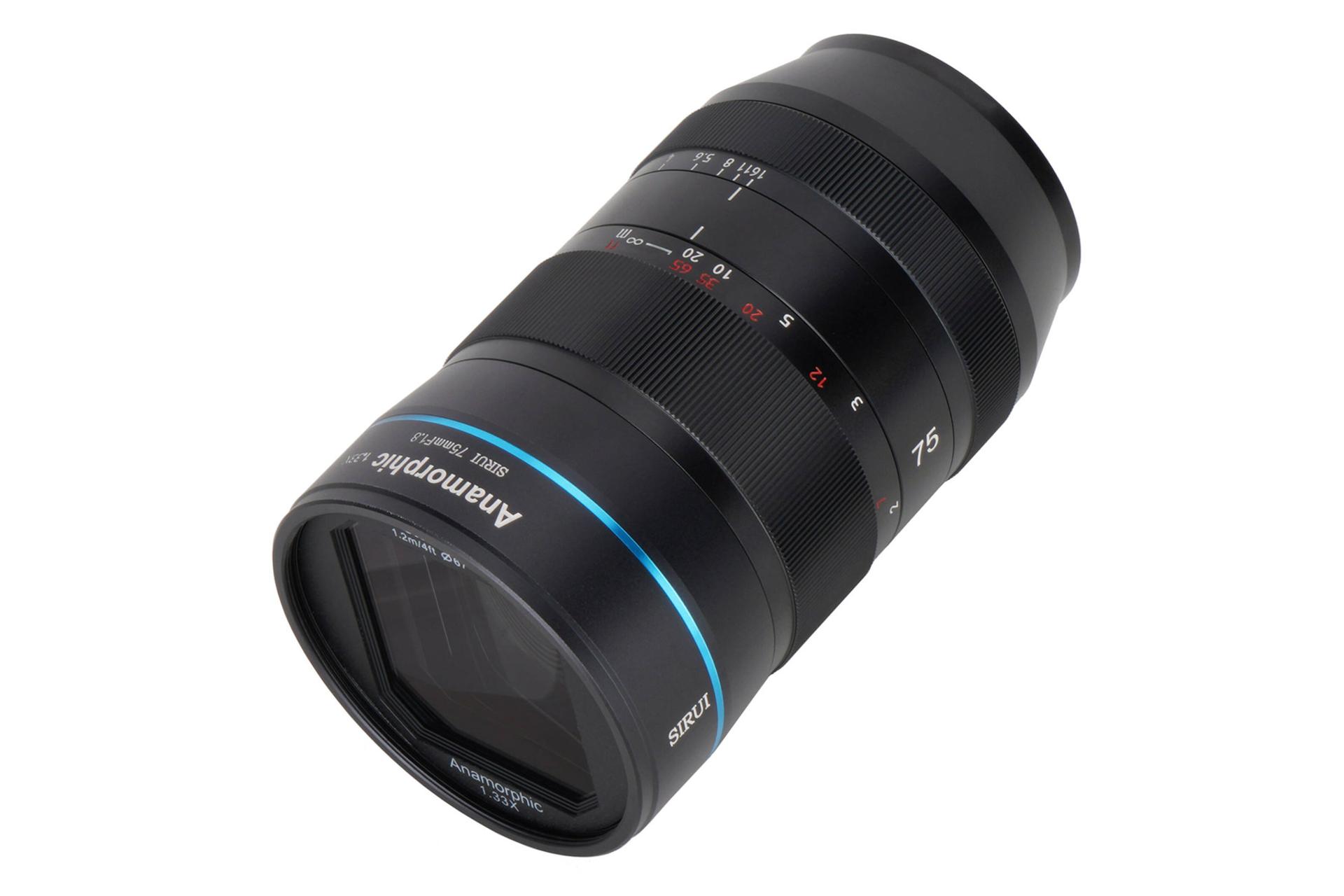 لنز سی روی SIRUI E Mount 75mm F1.8 Anamorphic 1.33X نمای جانبی مشکی رنگ