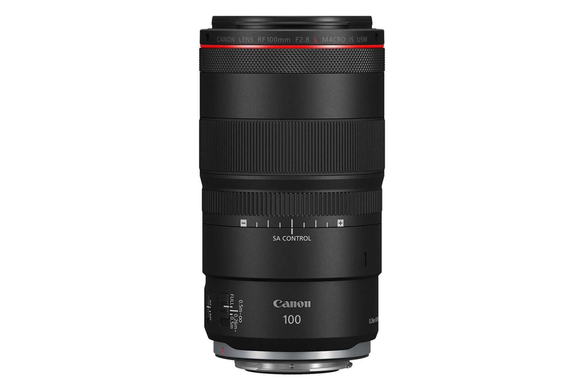 لنز کانن Canon RF 100mm F2.8L Macro IS USM نمای جانبی ایستاده