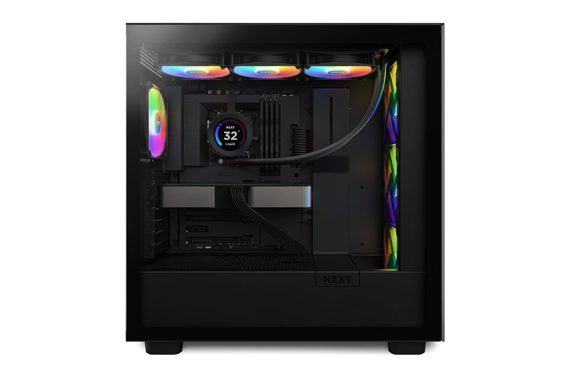 نمای نصب شده و درحال کار خنک کننده مایع ان زی ایکس تی NZXT Kraken Elite 360 RGB Black